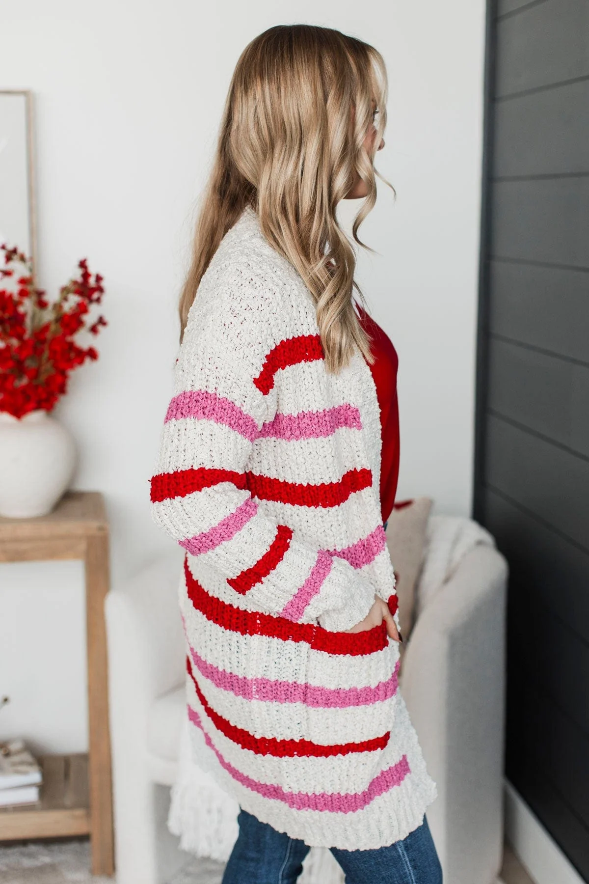 Everything I Have Striped Cardigan- Ivory, Pink, & Red - Image 7