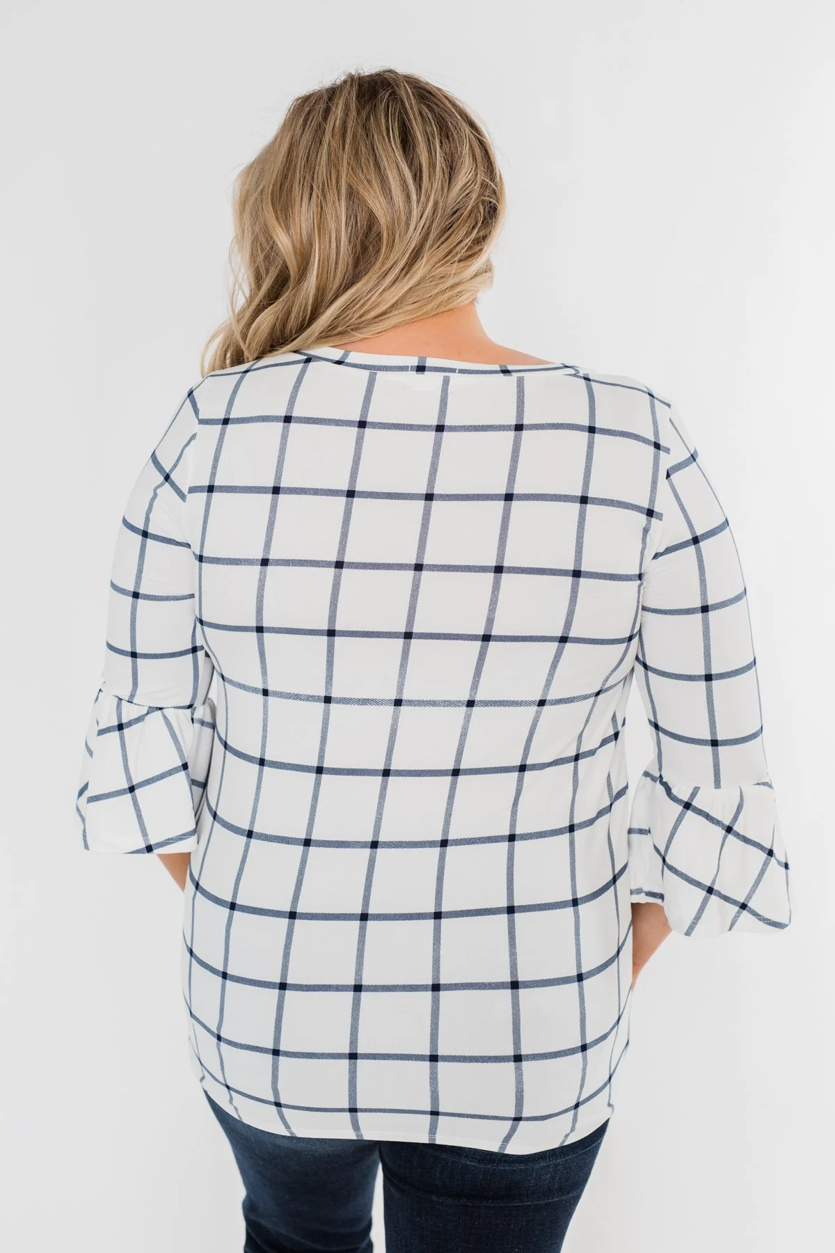 Everything I Need Plaid Top- Ivory & Blue - Image 11