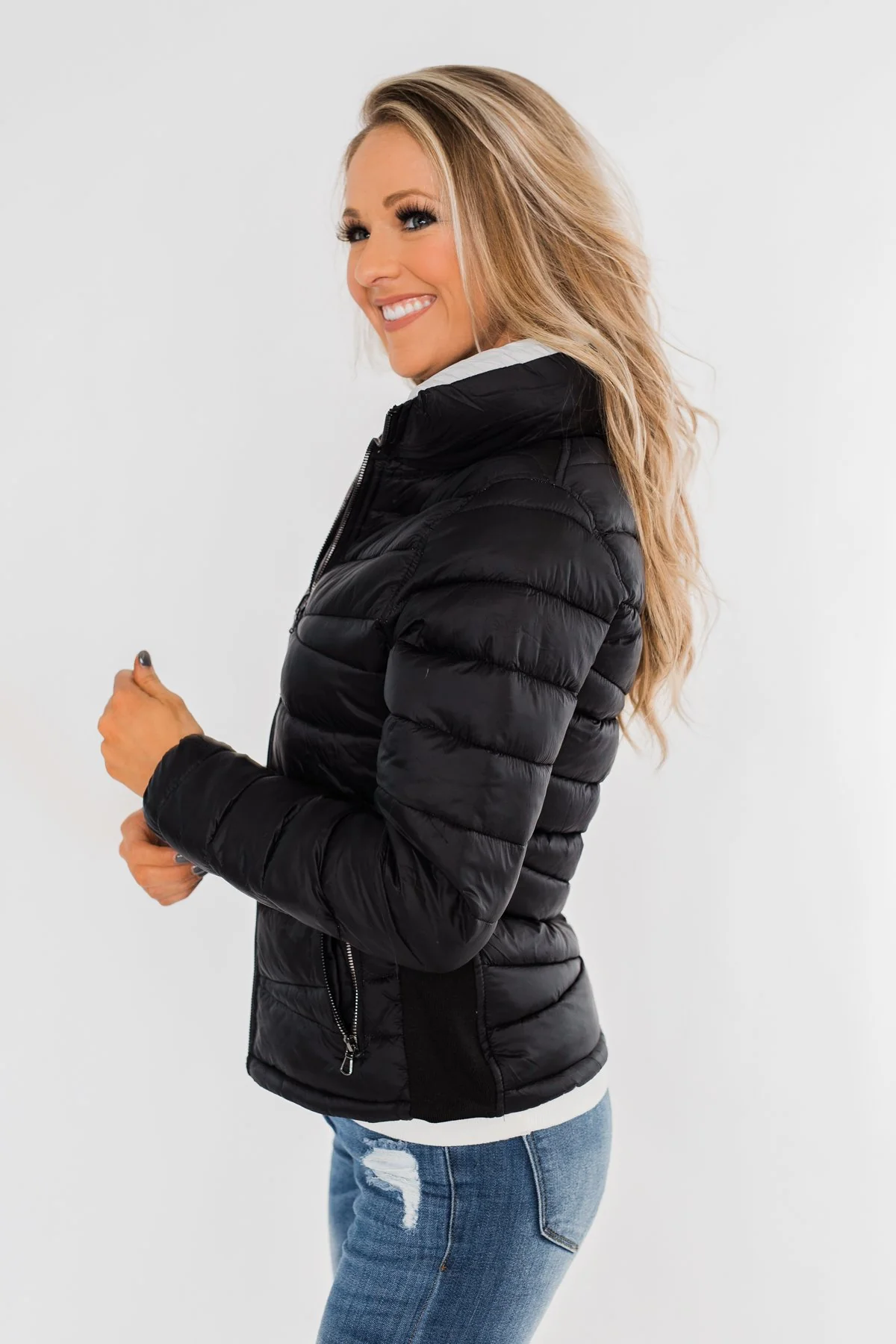 Everything I Want Reversible Puffer Coat- Black & Light Grey - Image 9
