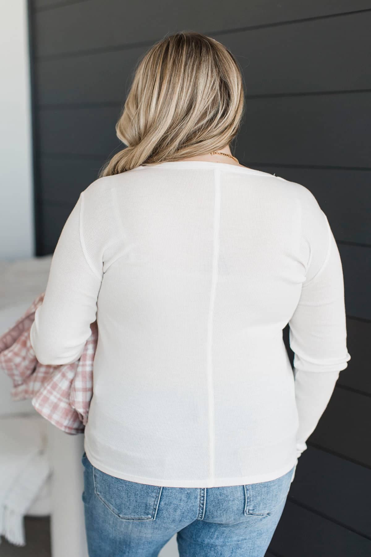 Everything In Time Long Sleeve V-Neck Top- Off-White - Image 4