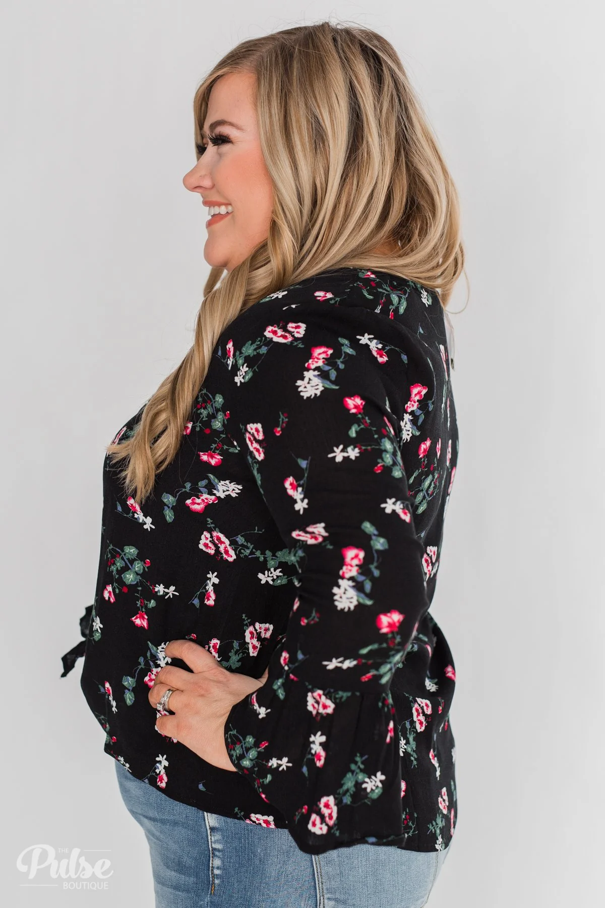 Everything & More Bell Sleeve Floral Blouse- Black - Image 11