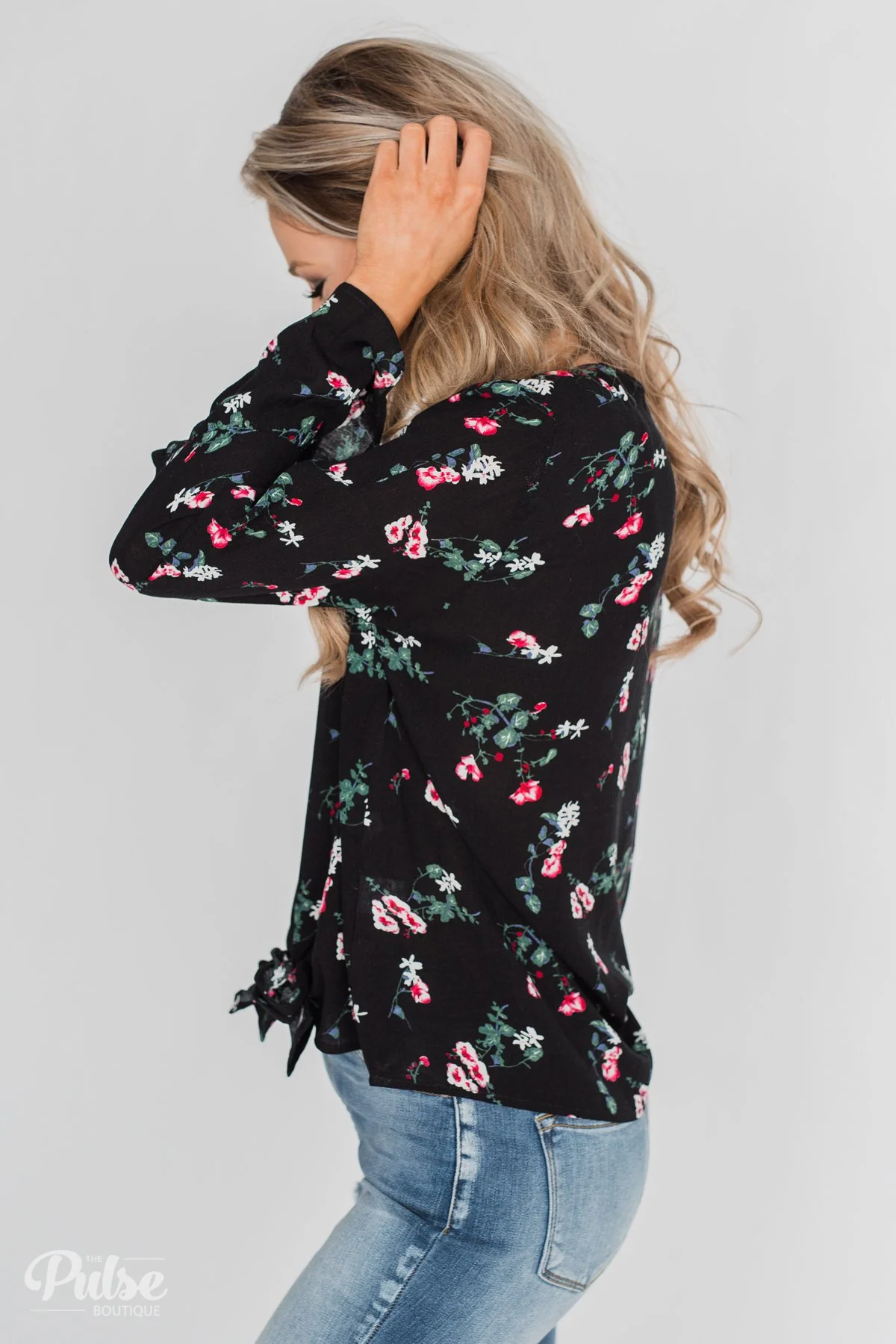 Everything & More Bell Sleeve Floral Blouse- Black - Image 7