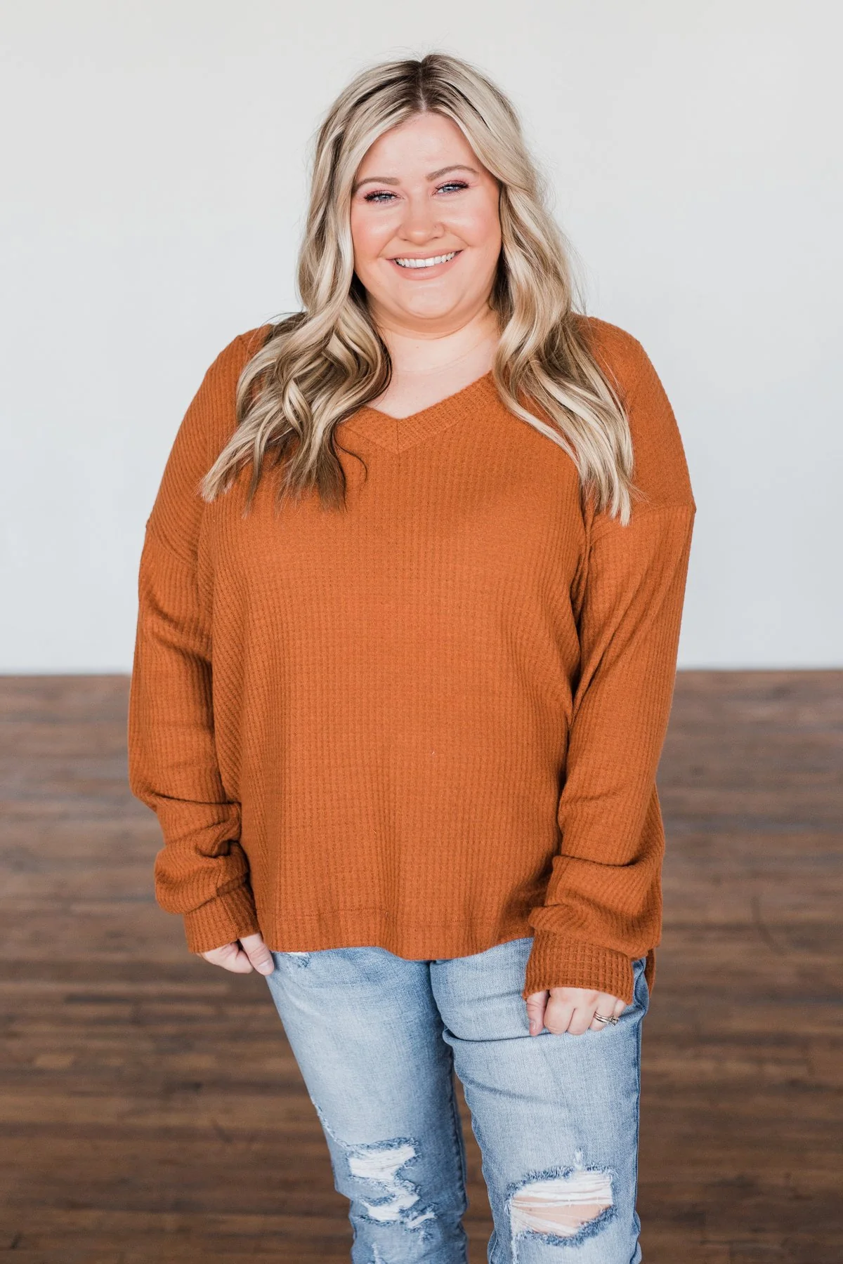 Everything Nice Waffle Knit Sweater- Burnt Orange - Image 11