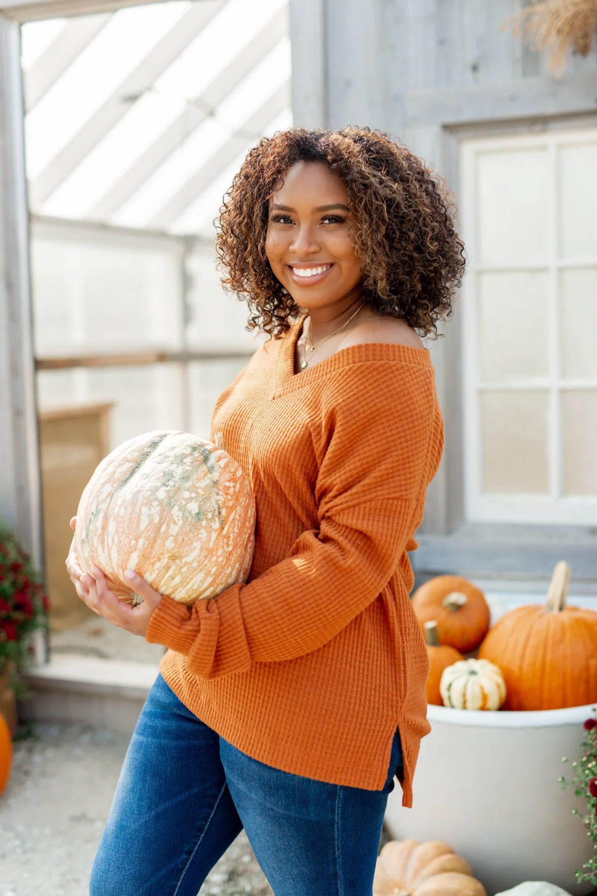Everything Nice Waffle Knit Sweater- Burnt Orange - Image 12
