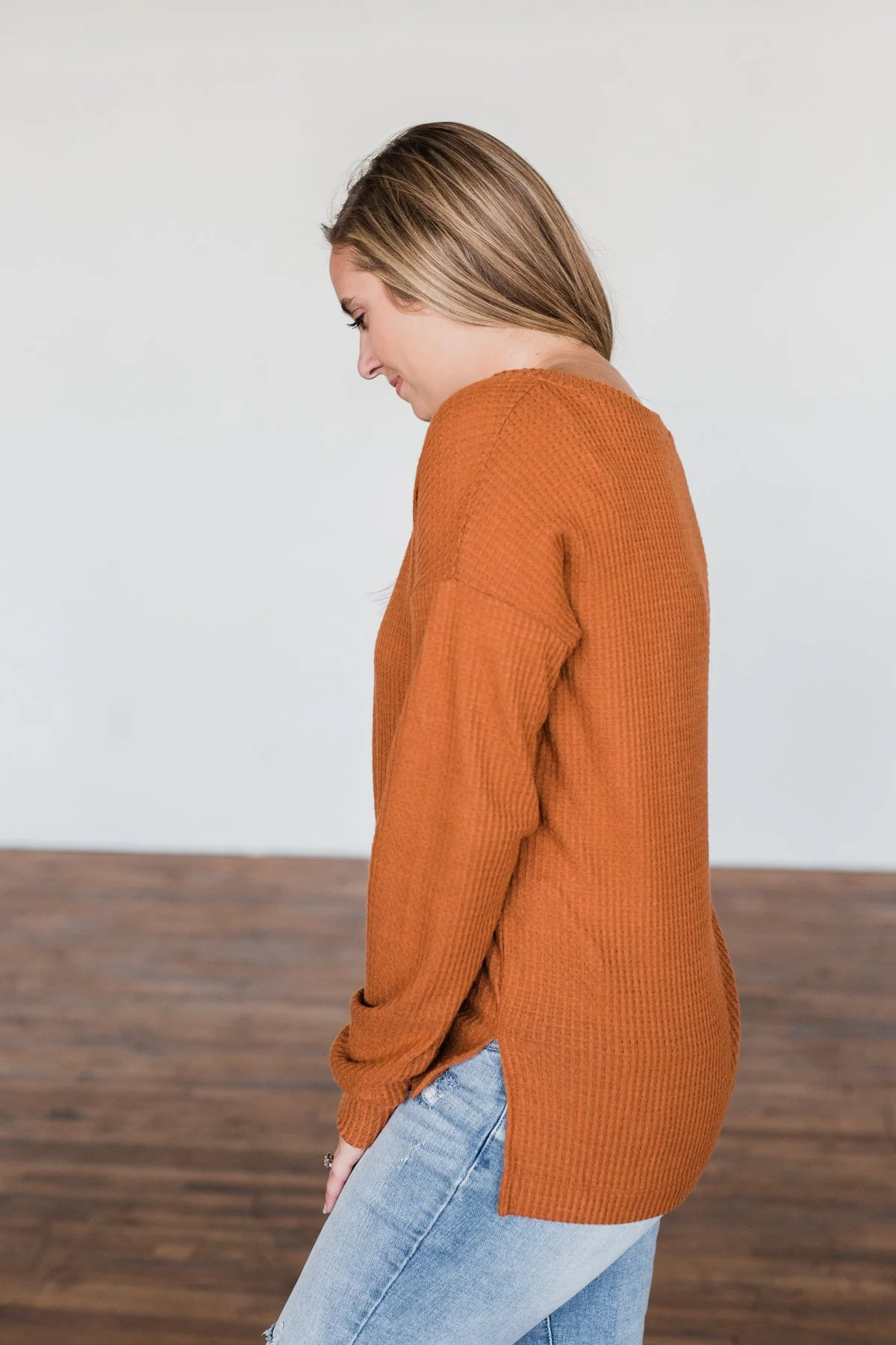 Everything Nice Waffle Knit Sweater- Burnt Orange - Image 13