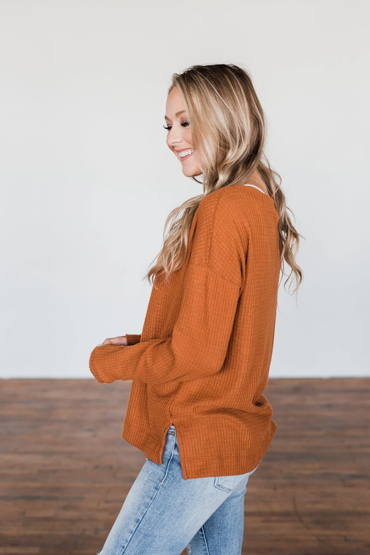 Everything Nice Waffle Knit Sweater- Burnt Orange - Image 14