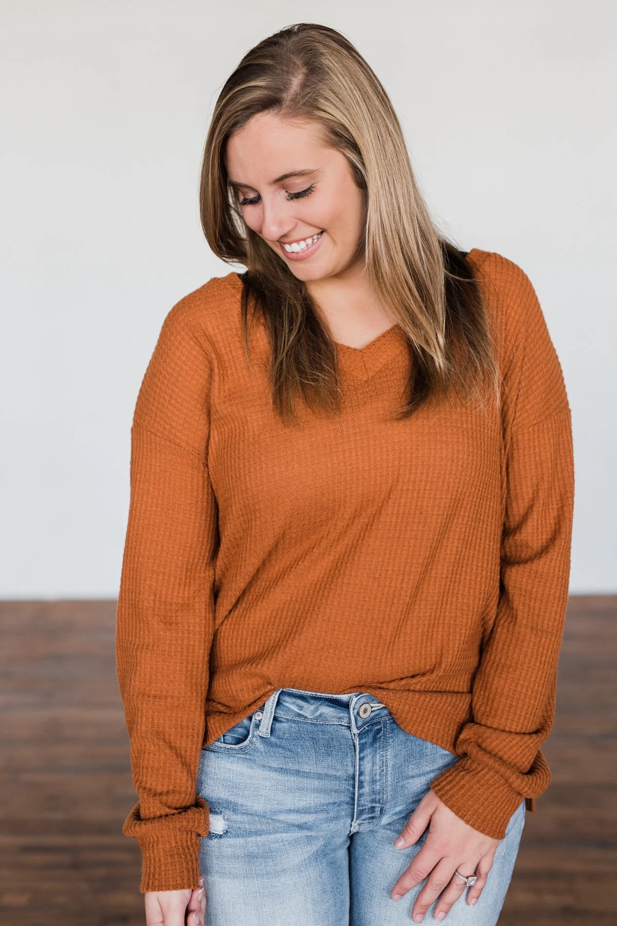Everything Nice Waffle Knit Sweater- Burnt Orange - Image 3
