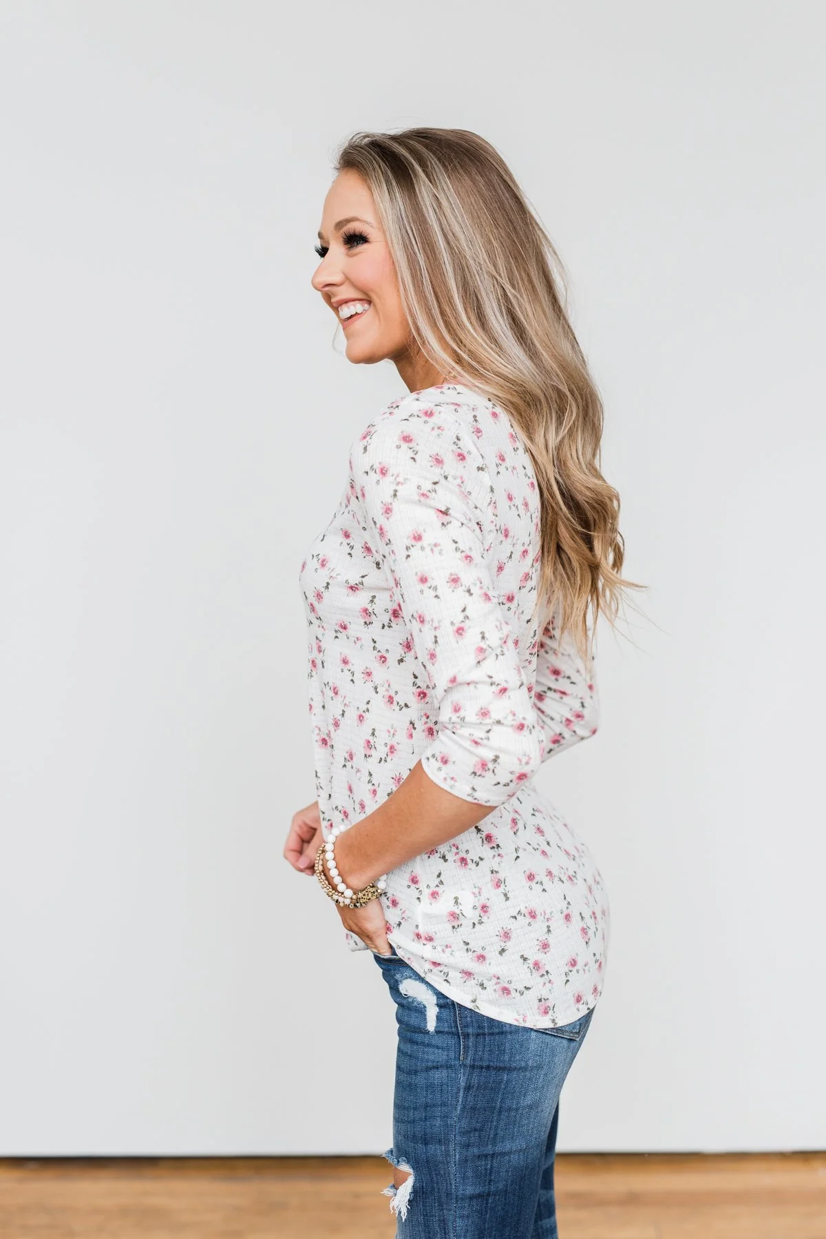 Everything To Me Floral Knit 3/4 Sleeve Top- Ivory - Image 10
