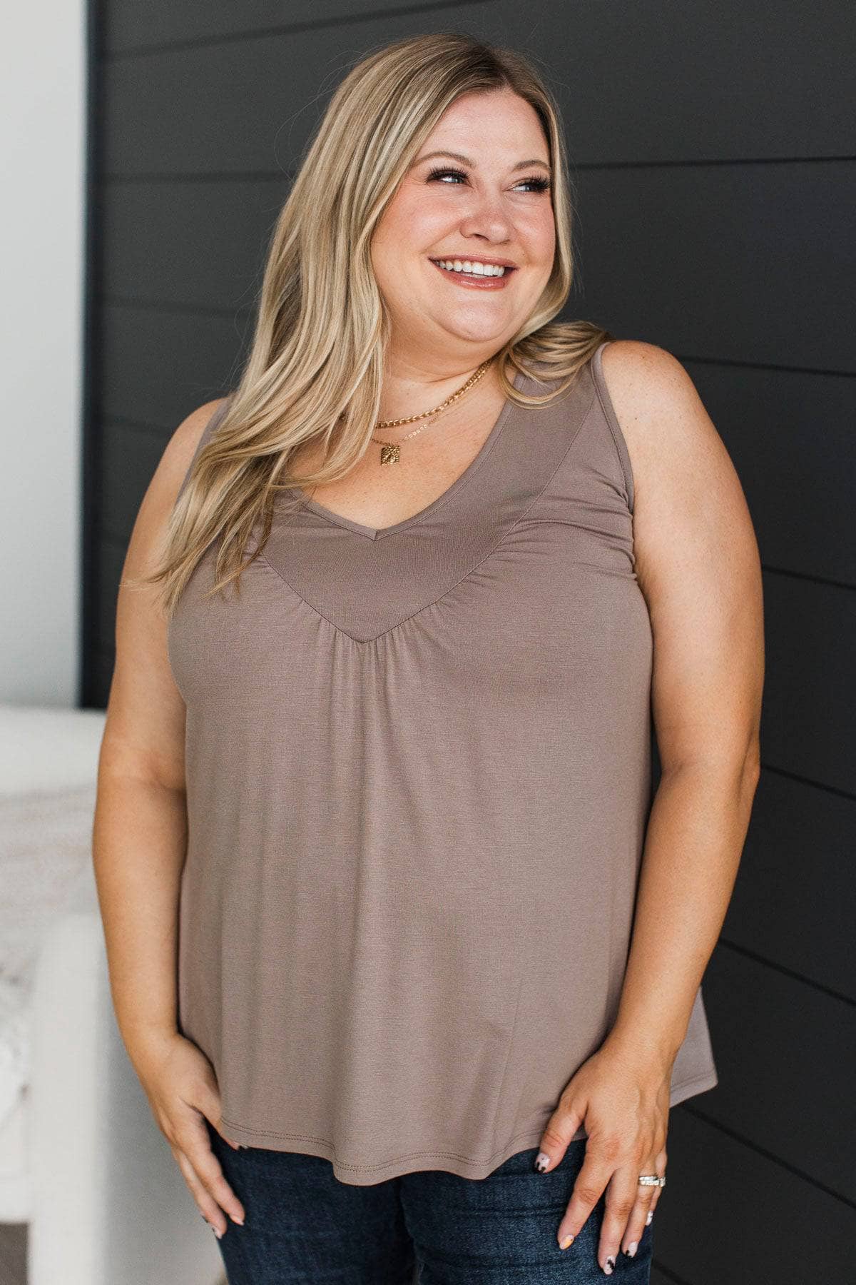 Everything You Have V-Neck Tank Top- Mocha - Image 2