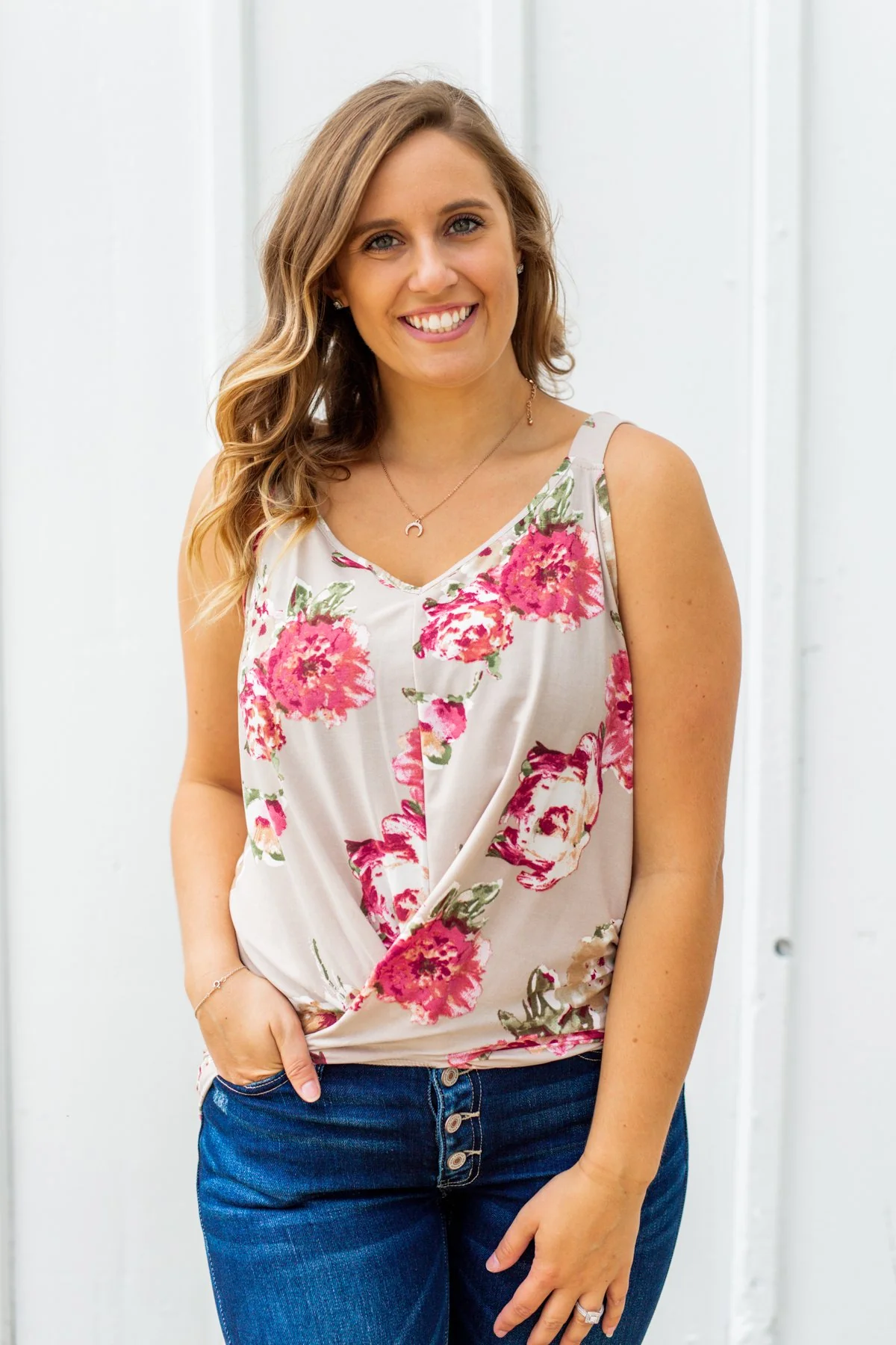 Everywhere I Go Floral Twist Tank Top- Taupe - Image 2