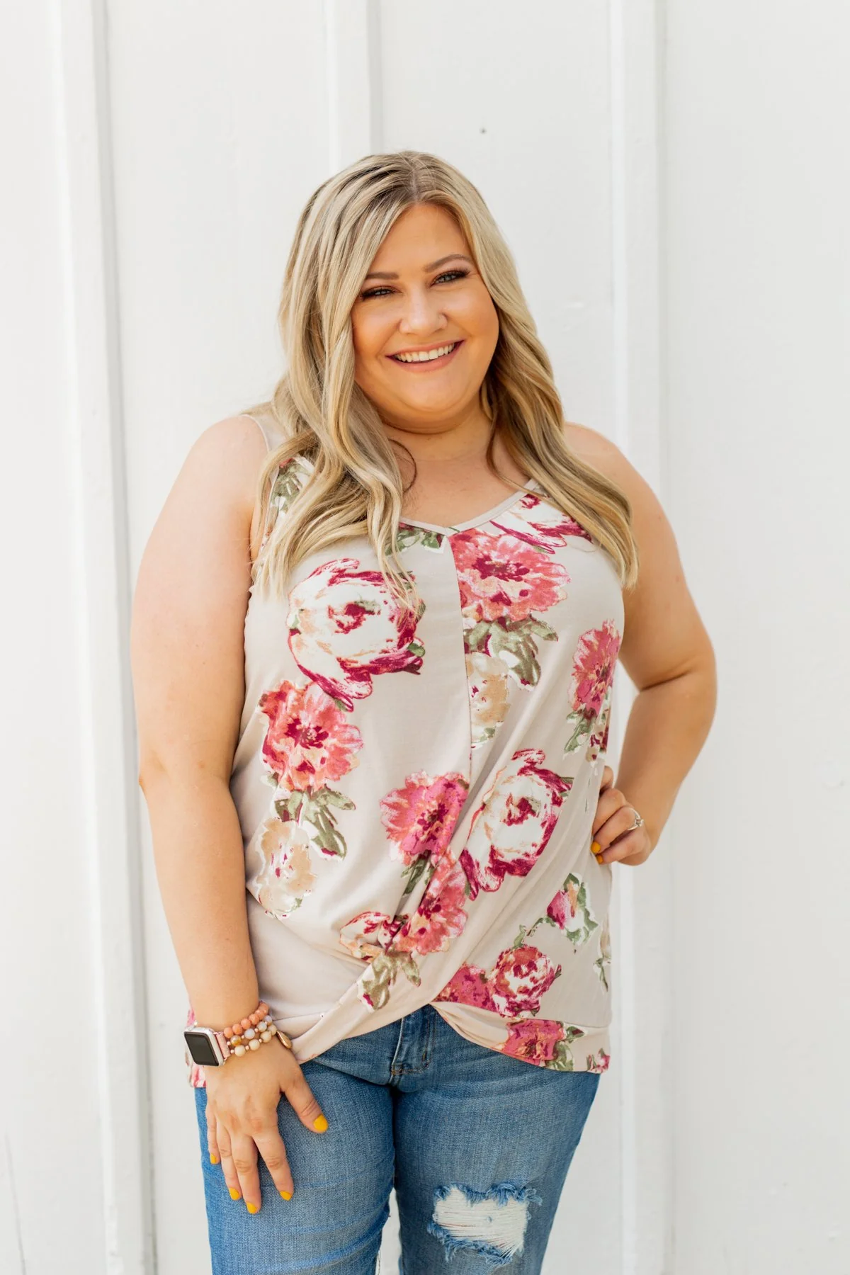 Everywhere I Go Floral Twist Tank Top- Taupe - Image 3