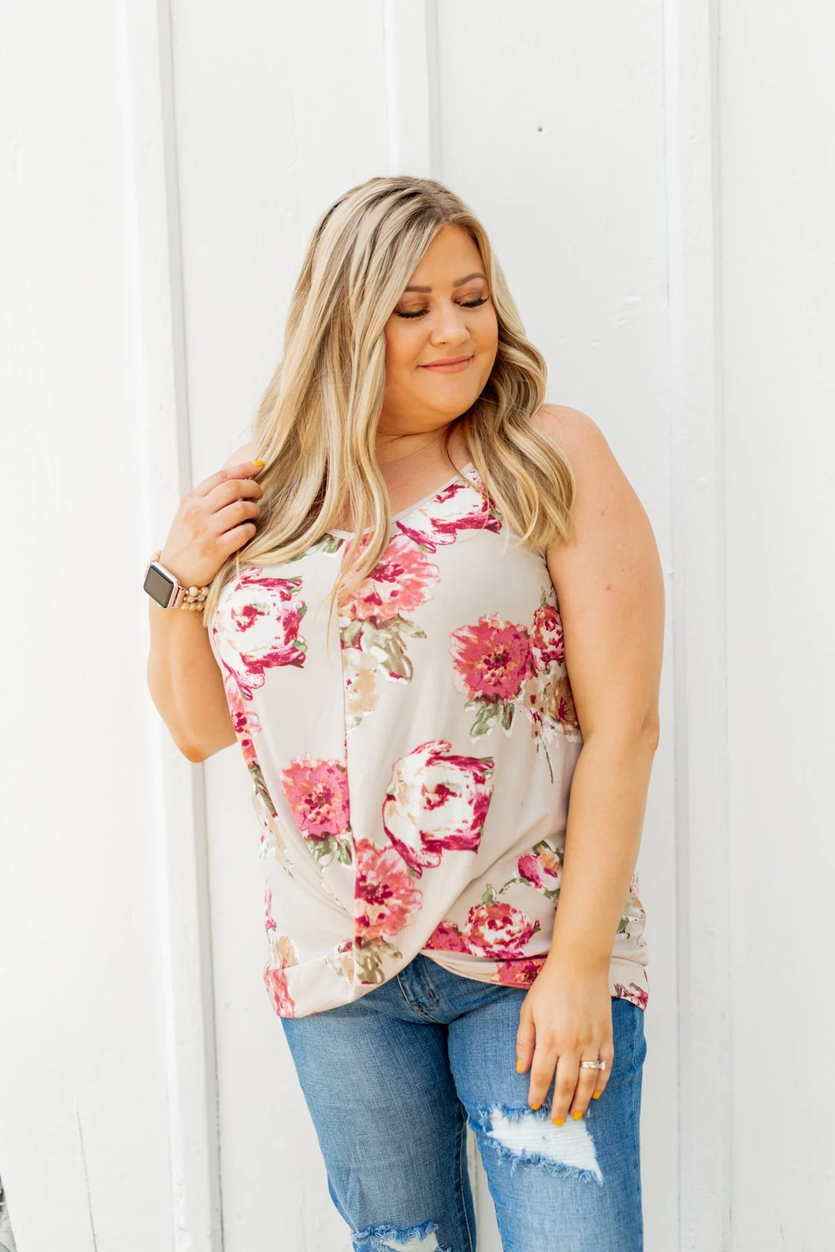 Everywhere I Go Floral Twist Tank Top- Taupe - Image 7