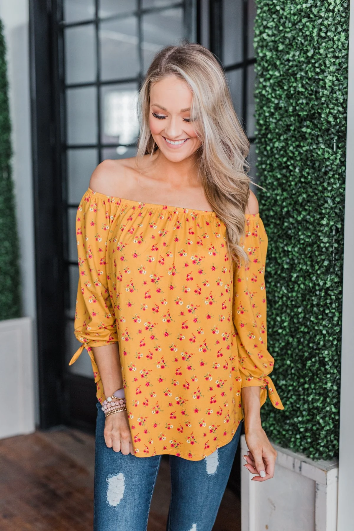Everywhere You Go Floral Top- Mustard - Image 5