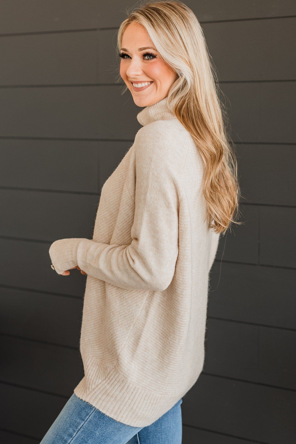 Exactly That Turtle Neck Sweater- Oatmeal - Image 3