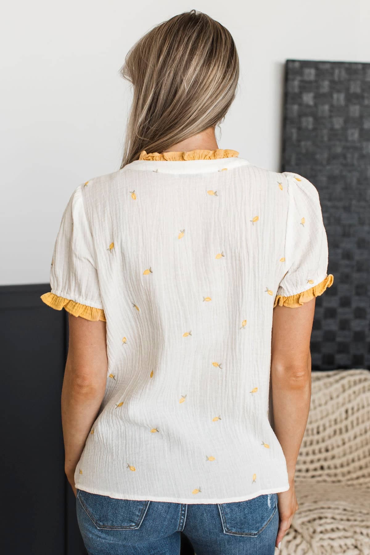 Exactly The Vibe Lemon Embroidered Top- White & Yellow - Image 7