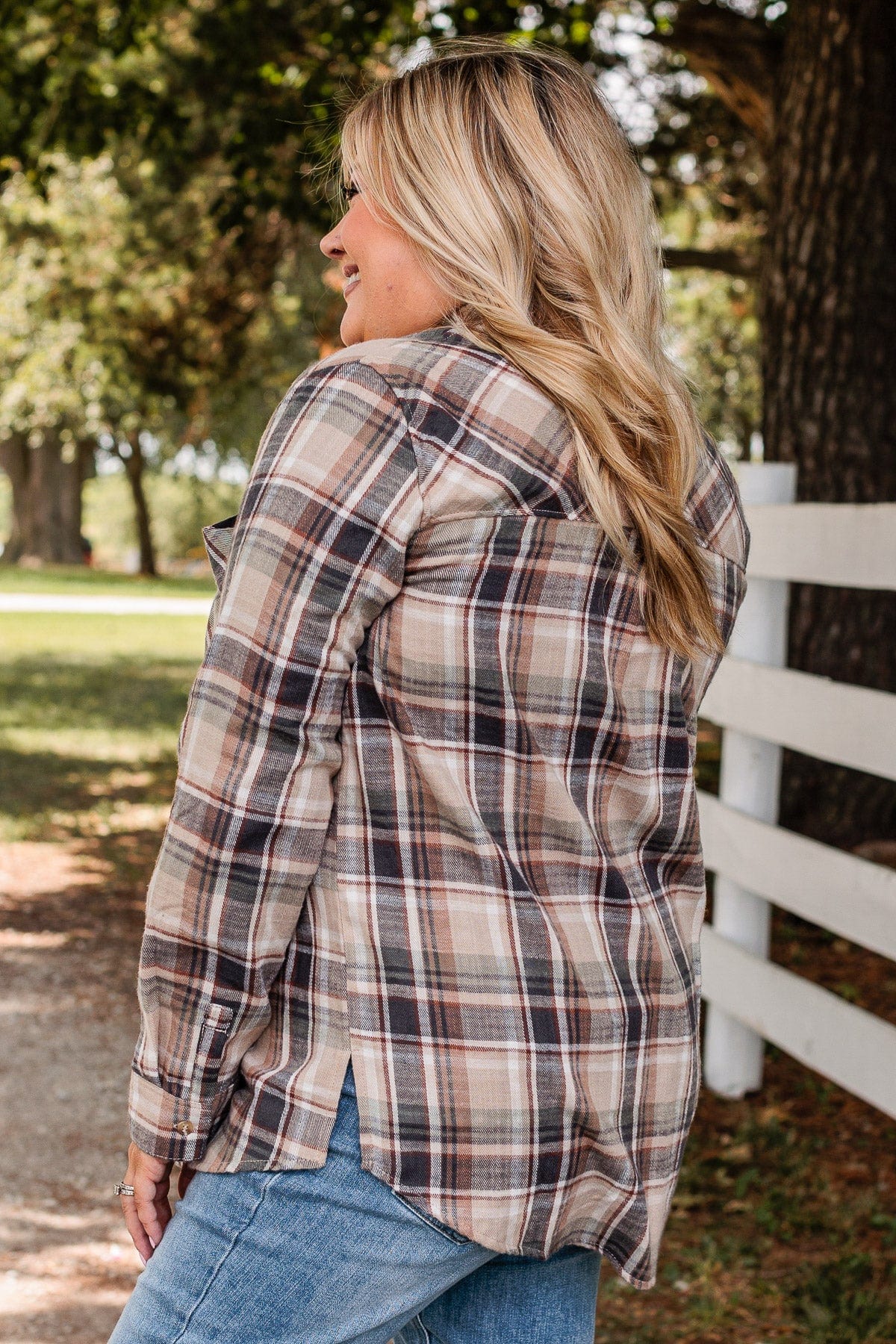 Exceeding Expectations Plaid Button Top- Taupe & Sage - Image 12