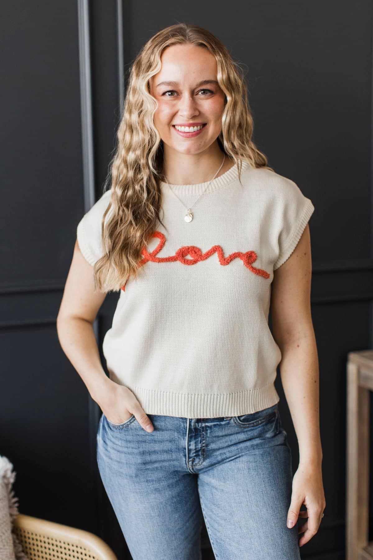 Exceedingly Lovely Embroidered Sweater Top- Ivory