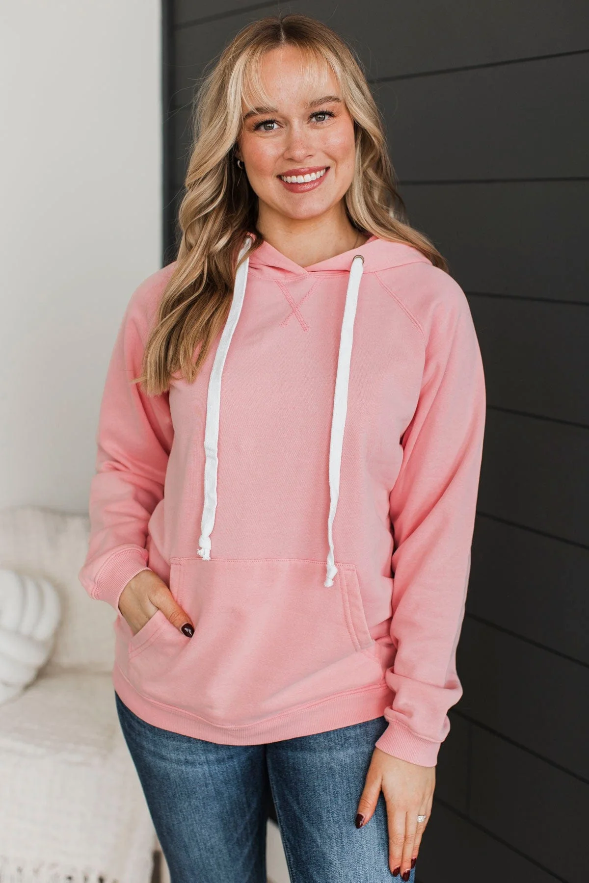 Excellent Mood Drawstring Hoodie- Light Pink - Image 2