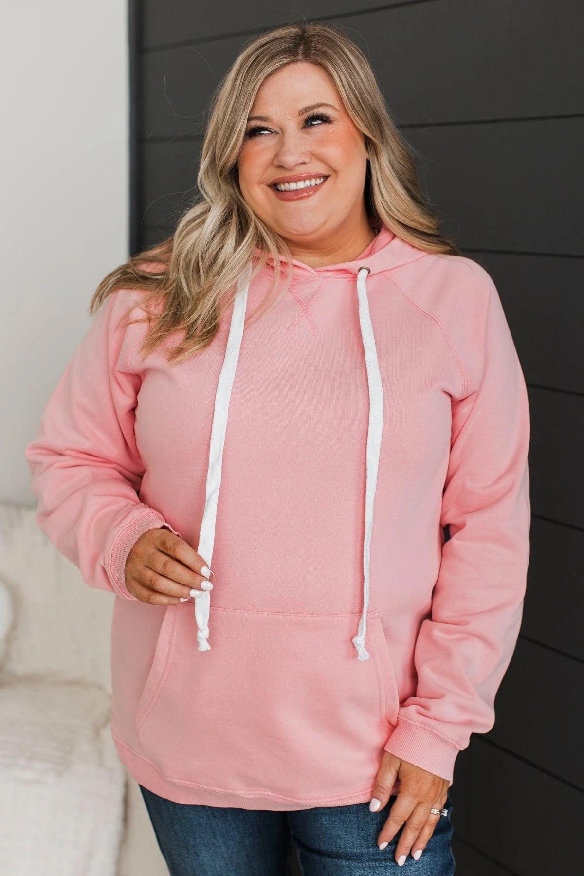 Excellent Mood Drawstring Hoodie- Light Pink - Image 3