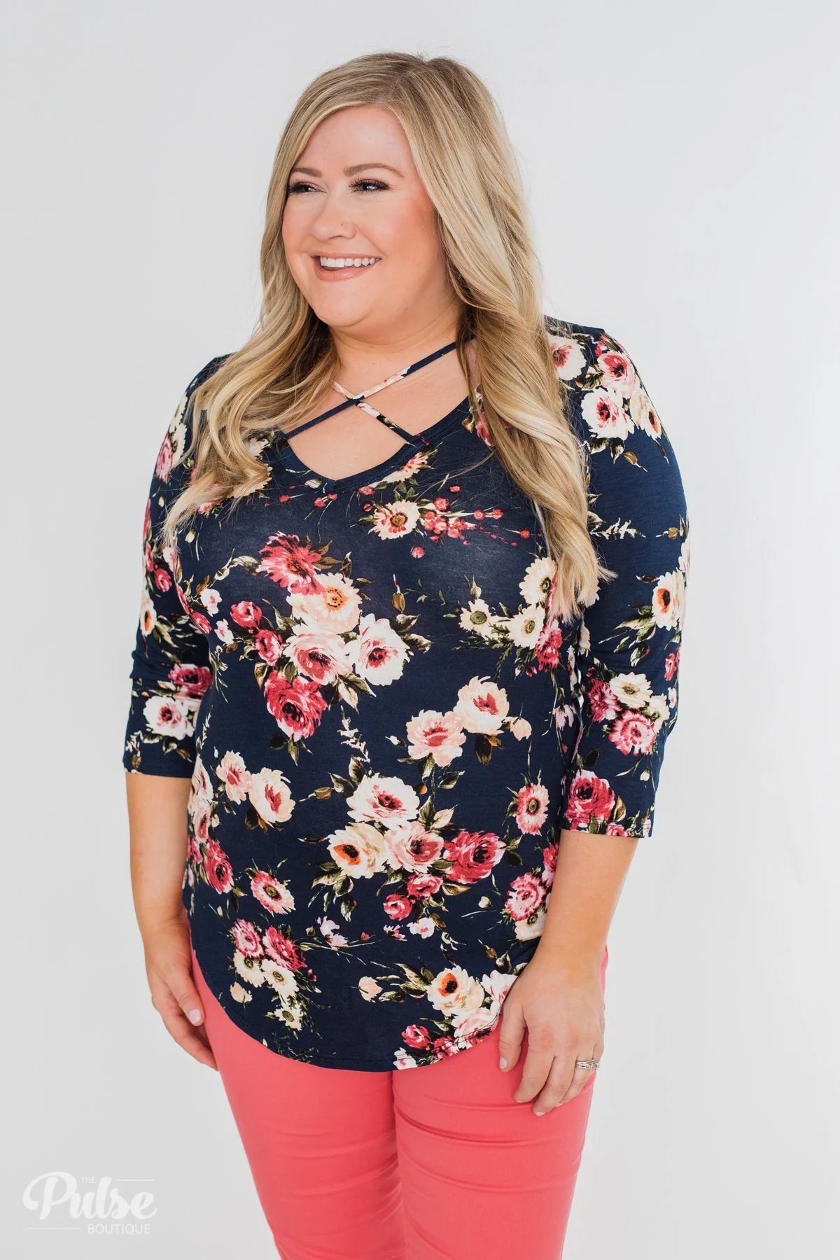 Excellent Selection Floral Criss Cross Top- Navy - Image 12