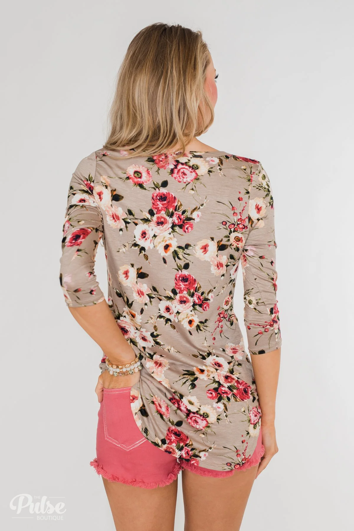 Excellent Selection Floral Criss Cross Top- Taupe - Image 16