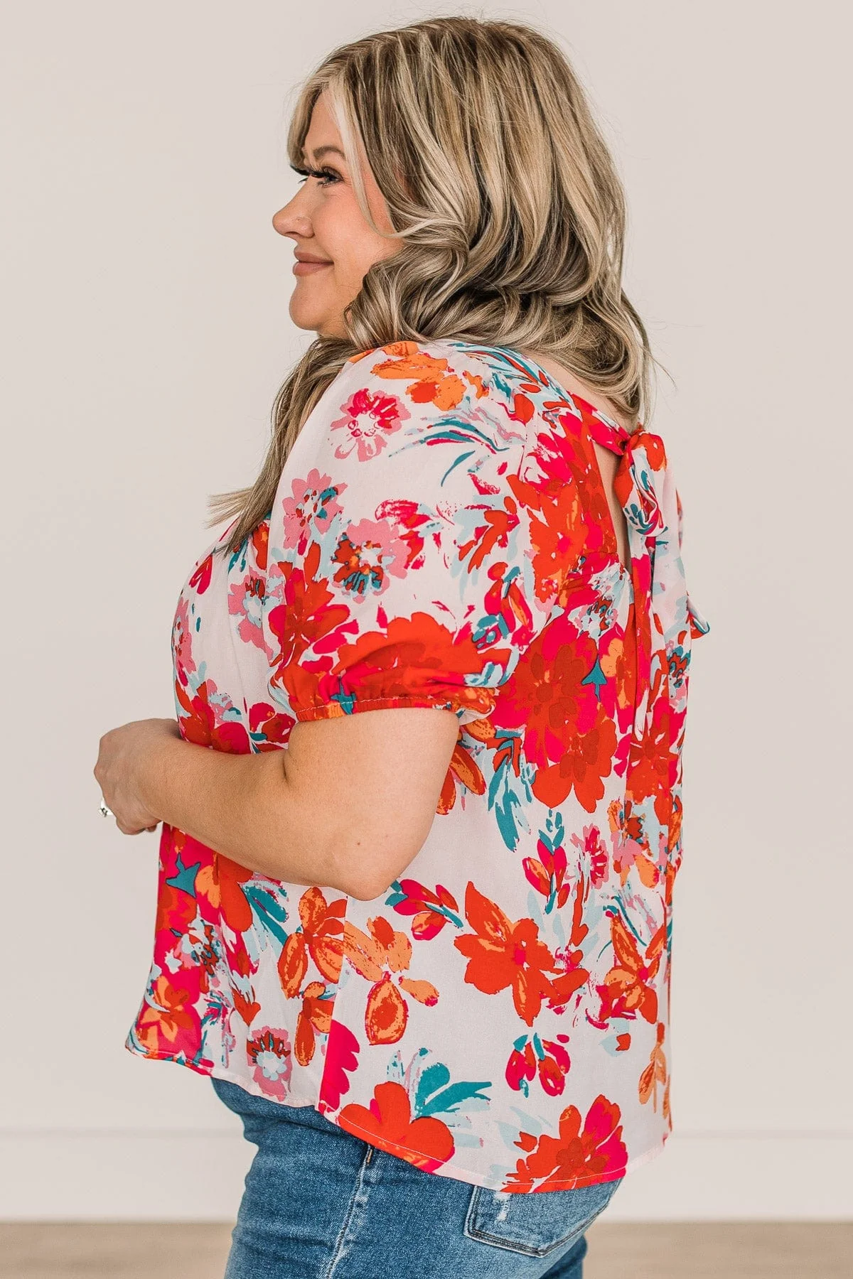Excellent Taste Floral Blouse- Ivory, Red, & Turquoise - Image 5