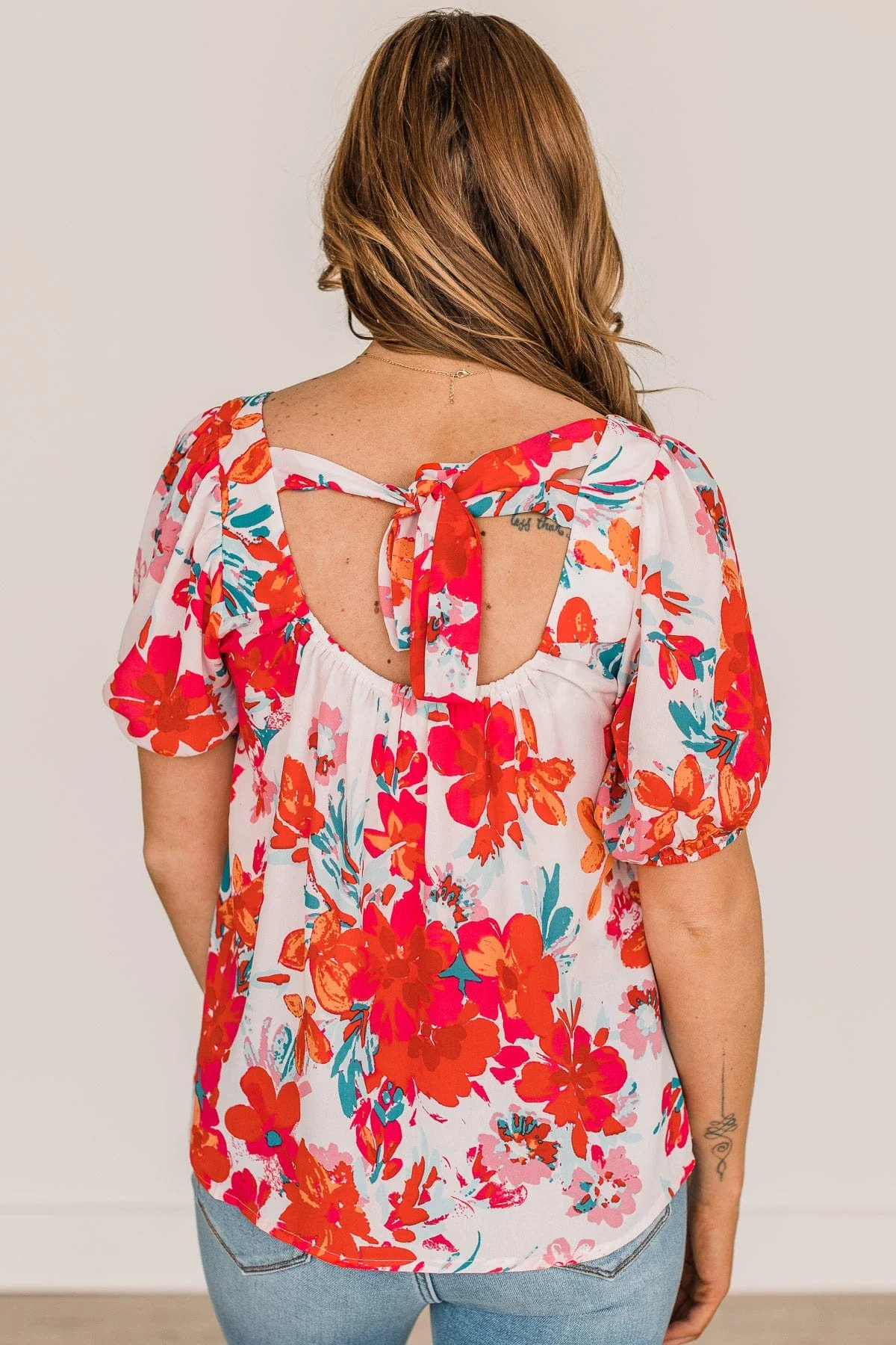 Excellent Taste Floral Blouse- Ivory, Red, & Turquoise - Image 7