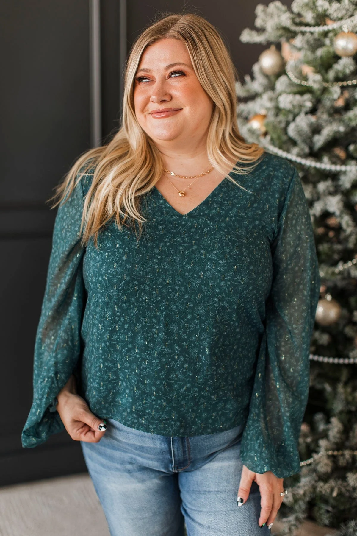 Exceptional As Always Floral Blouse- Dark Teal - Image 3