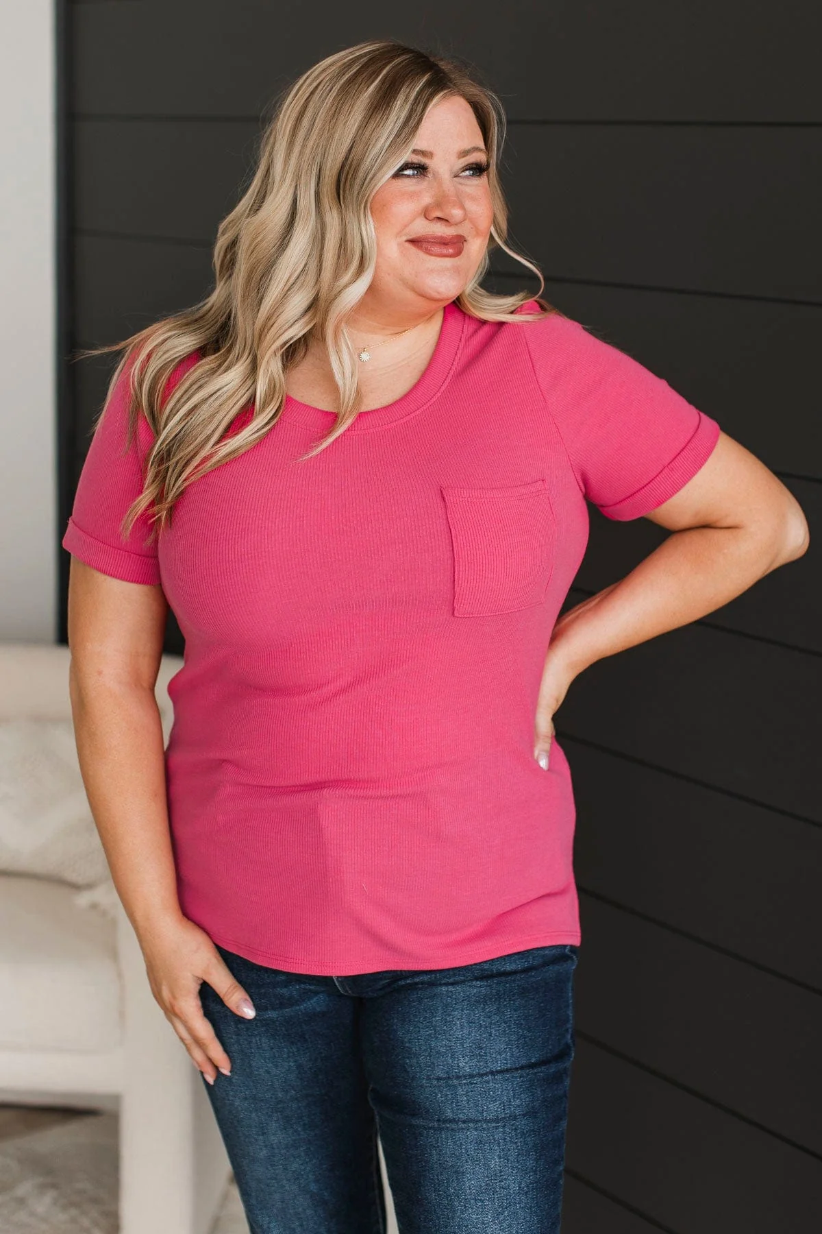 Exceptional Look Pocket Top- Hot Pink - Image 3