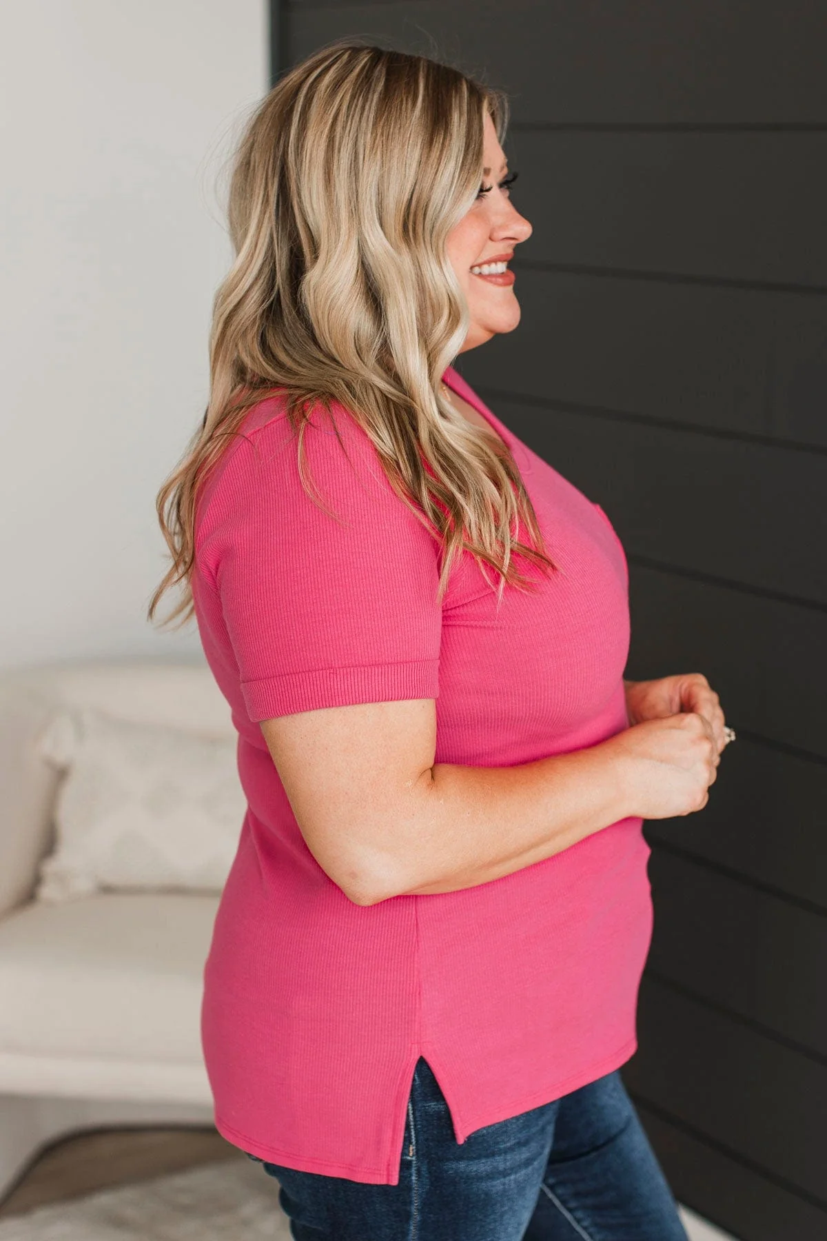 Exceptional Look Pocket Top- Hot Pink - Image 5