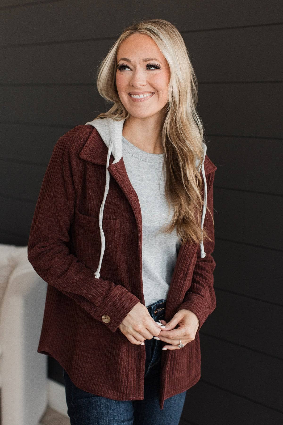 Exceptional Sights Ribbed Button Jacket- Dark Rust