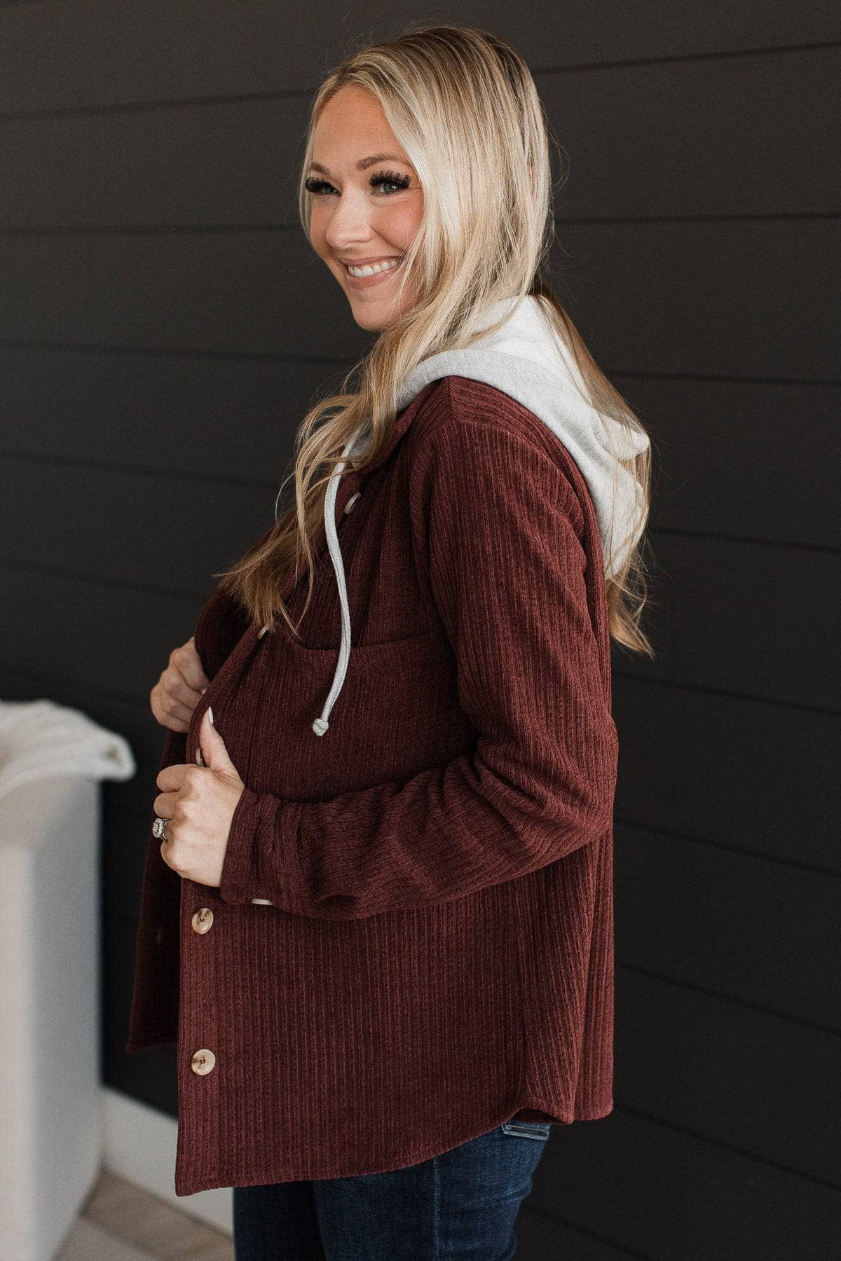 Exceptional Sights Ribbed Button Jacket- Dark Rust - Image 3