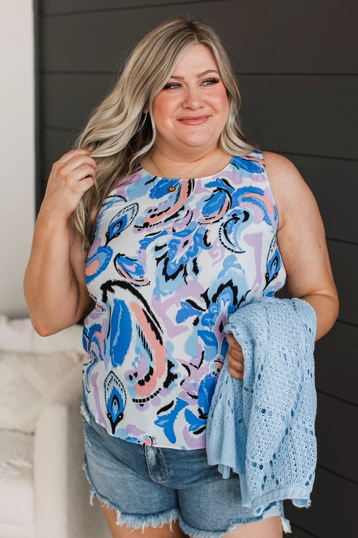 Exceptionally You Floral Tank Top- Ivory & Royal Blue - Image 2