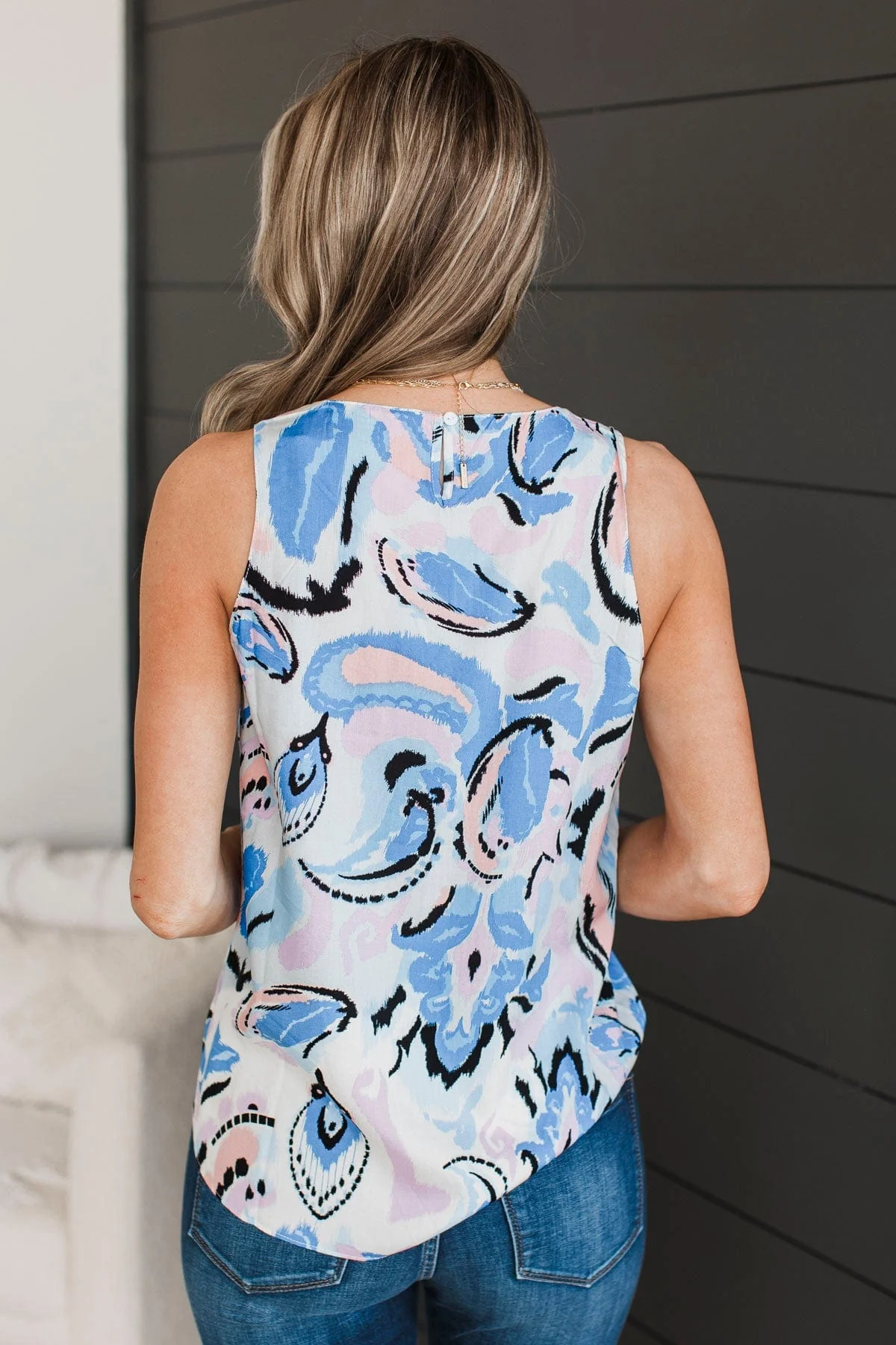Exceptionally You Floral Tank Top- Ivory & Royal Blue - Image 7