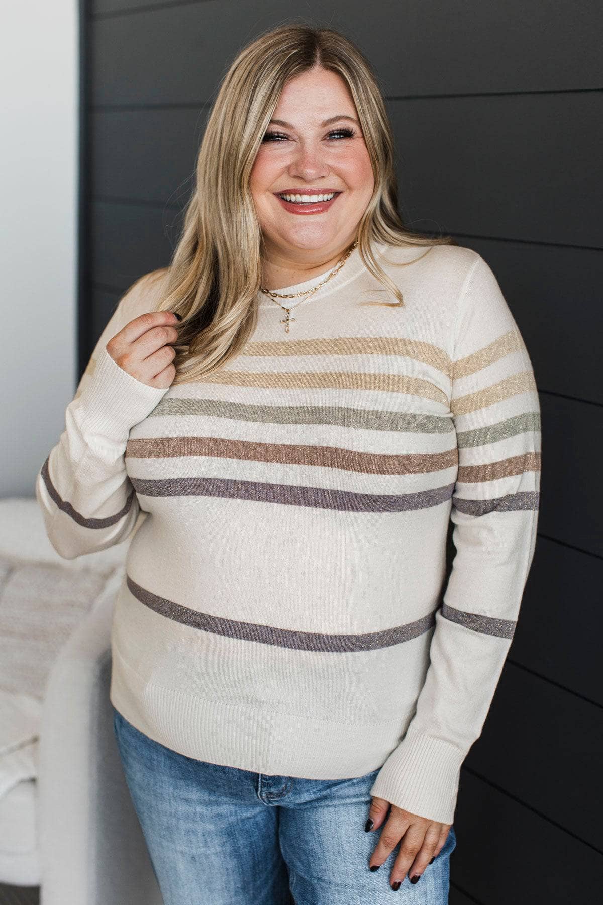 Excited About This Striped Knit Sweater- Ivory