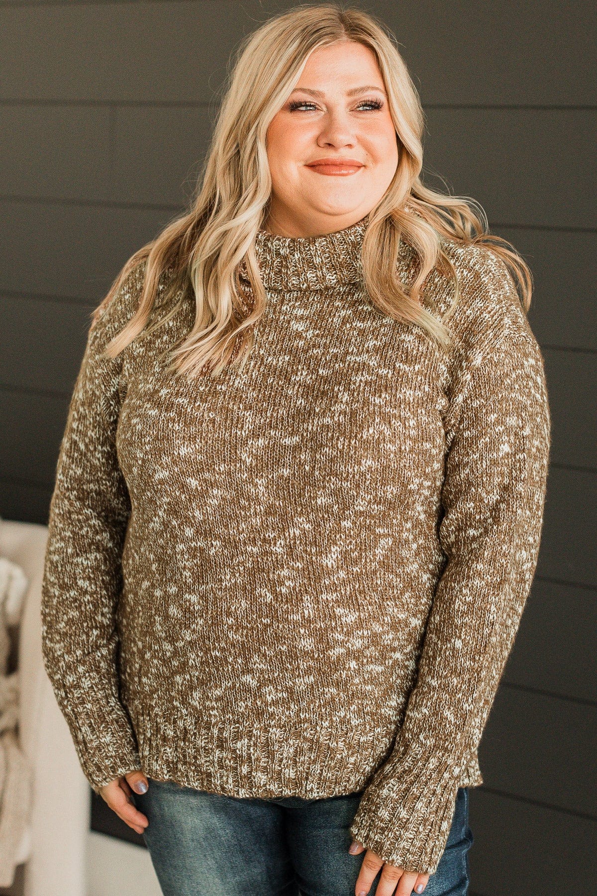Exciting News Turtle Neck Sweater- Brown - Image 3