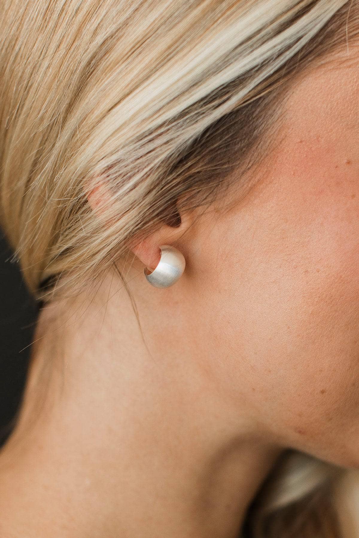 Exclusive Style Chunky C-Hoop Earrings- Matte Silver - Image 2