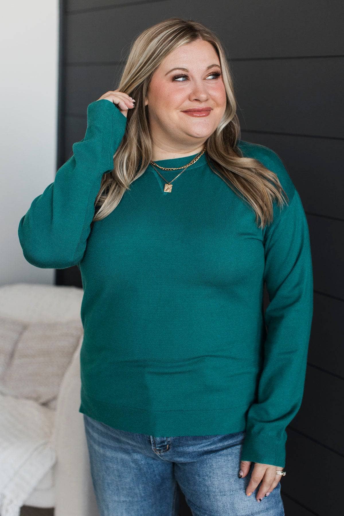 Expect Great Things Knit Sweater- Teal - Image 4