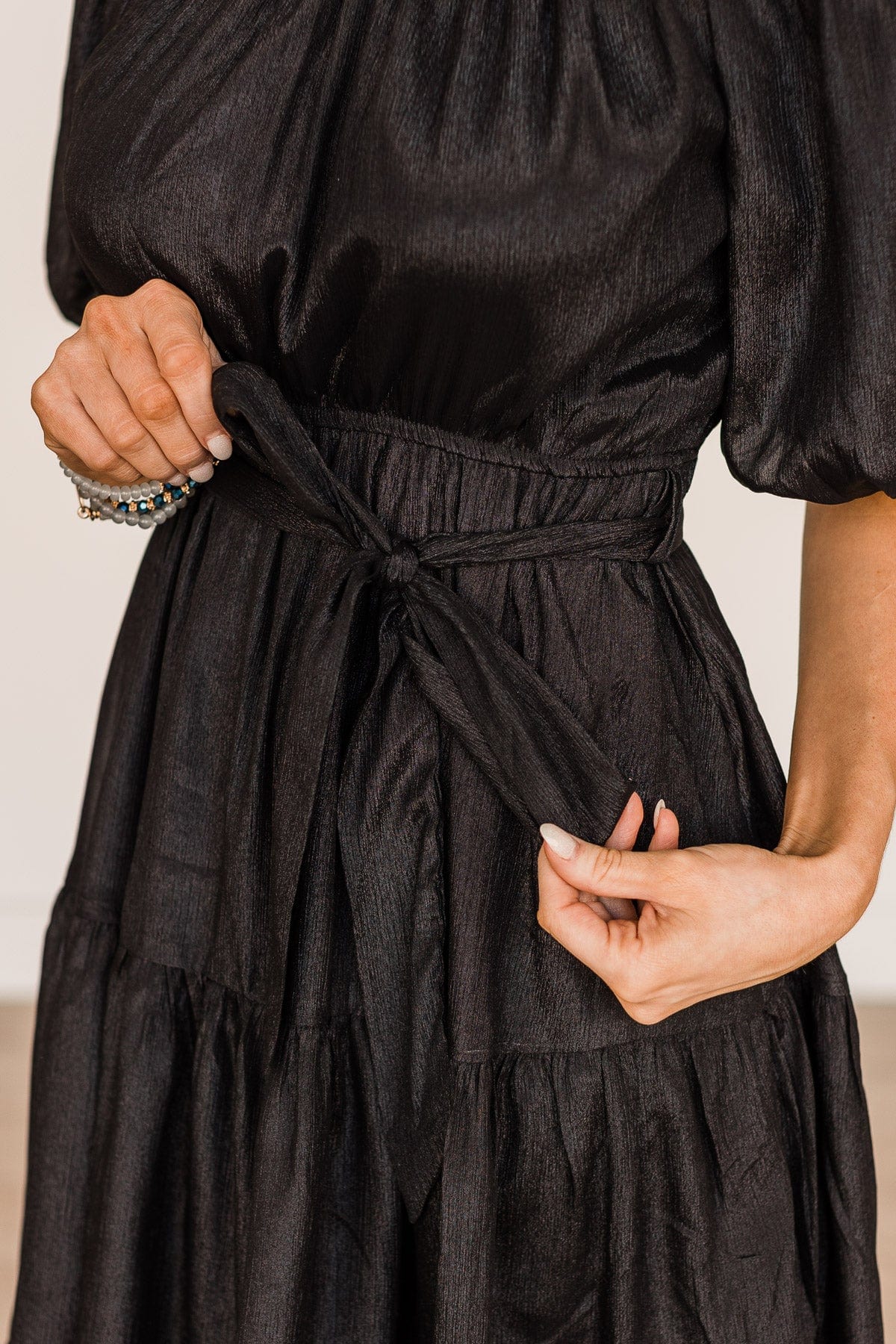 Expecting Miracles Puff Sleeve Dress- Black - Image 3