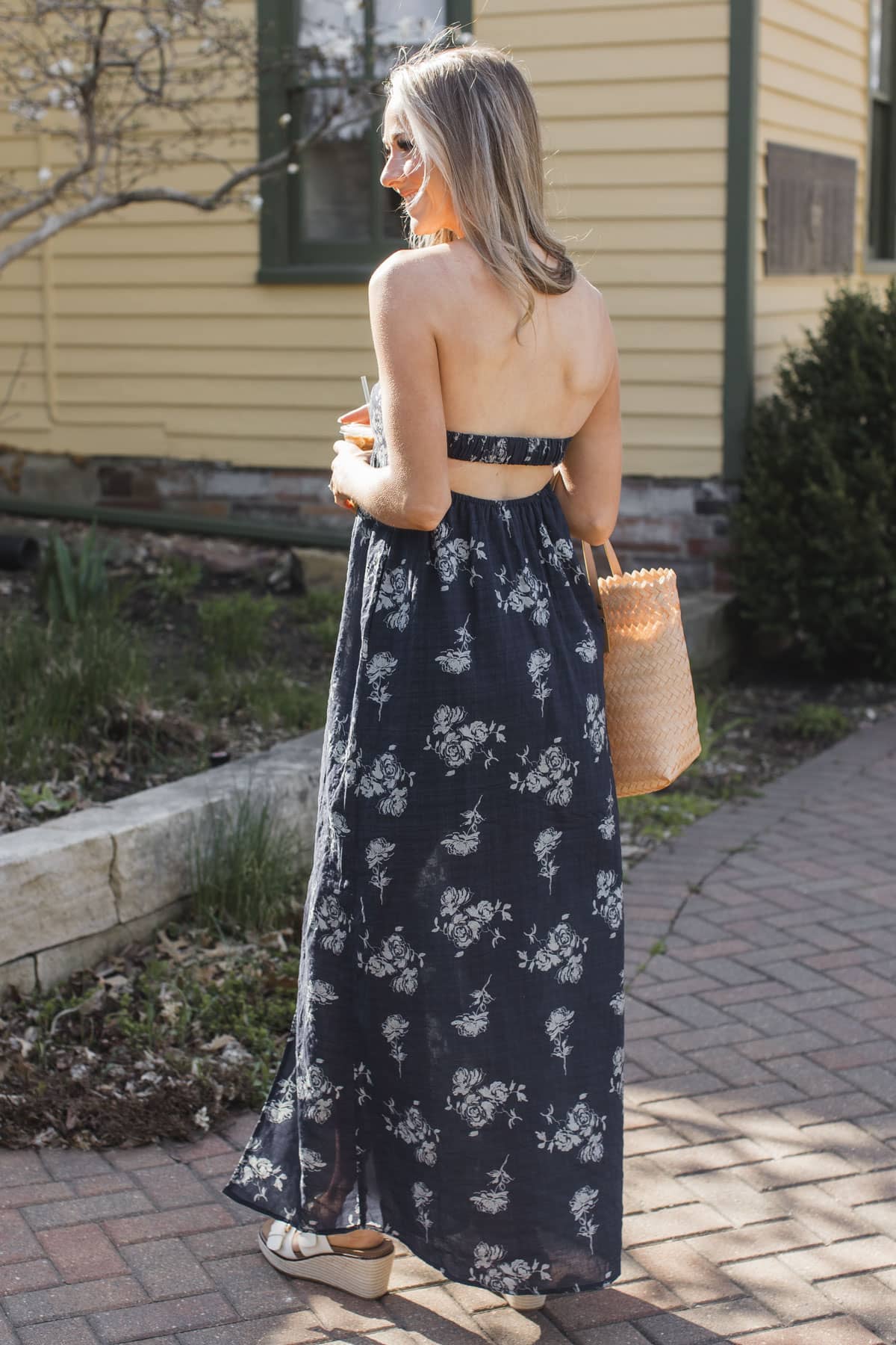 Experience Life Floral Strapless Maxi Dress- Dark Navy - Image 4