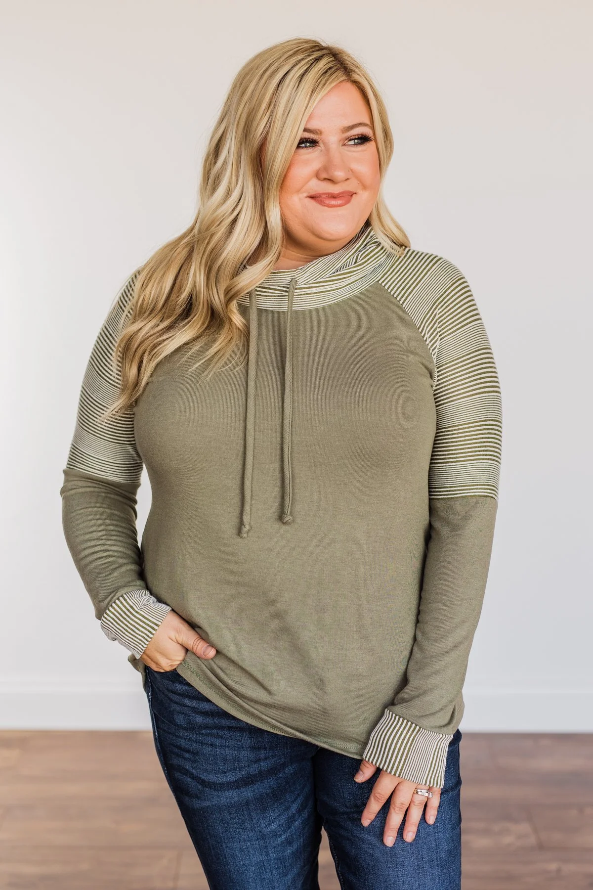 Explore With Me Cowl Neck Top- Olive - Image 2