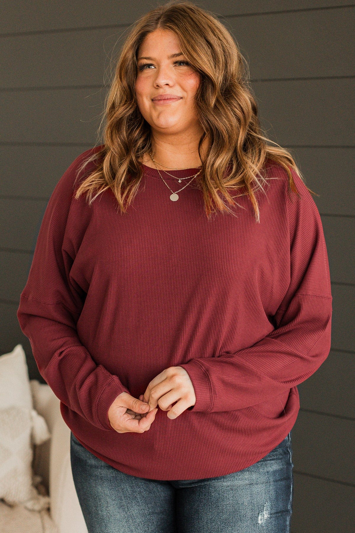 Express It All Knit Pullover Top- Burgundy - Image 2