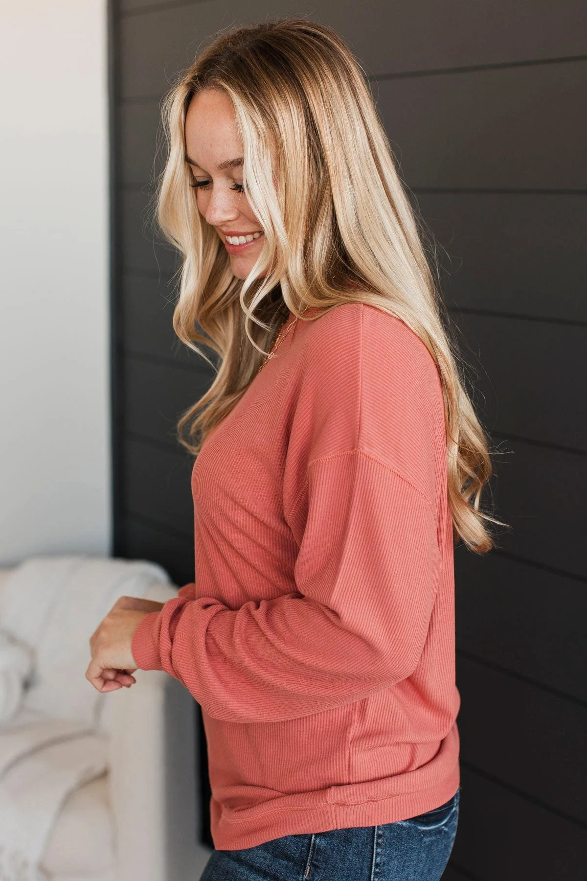 Express It All Knit Pullover Top- Dark Peach - Image 4