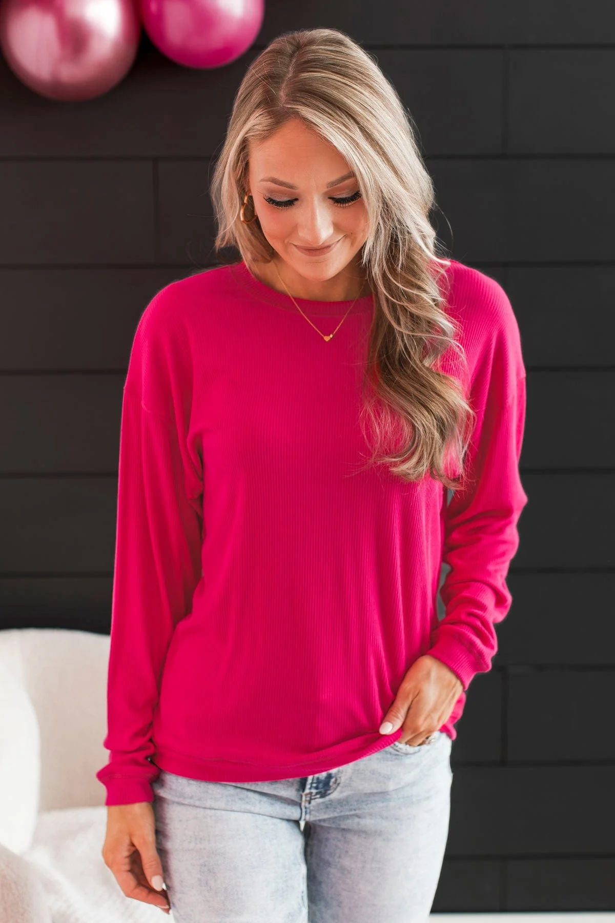 Express It All Knit Pullover Top- Hot Pink - Image 4