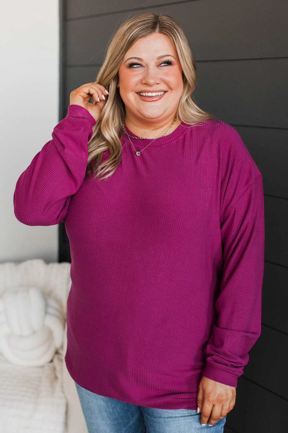 Express It All Knit Pullover Top- Magenta - Image 4
