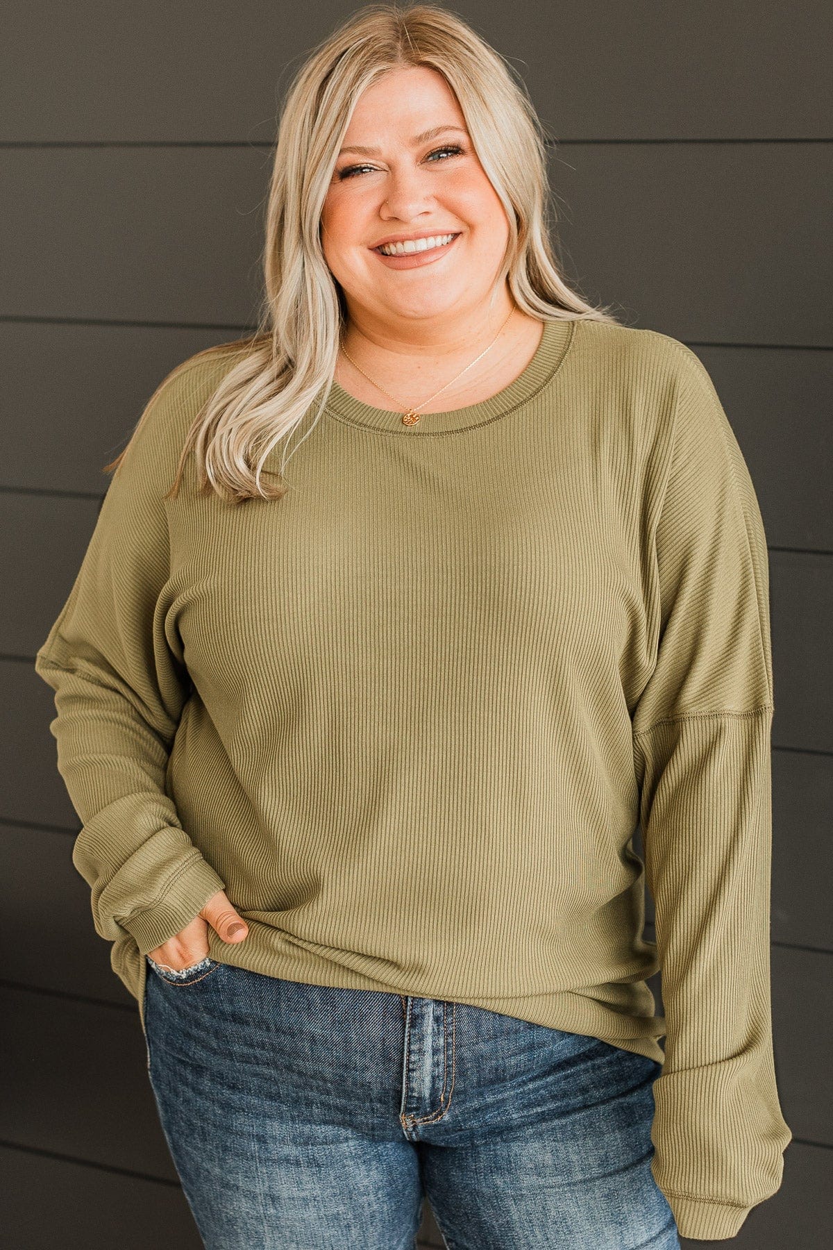 Express It All Knit Pullover Top- Olive - Image 2