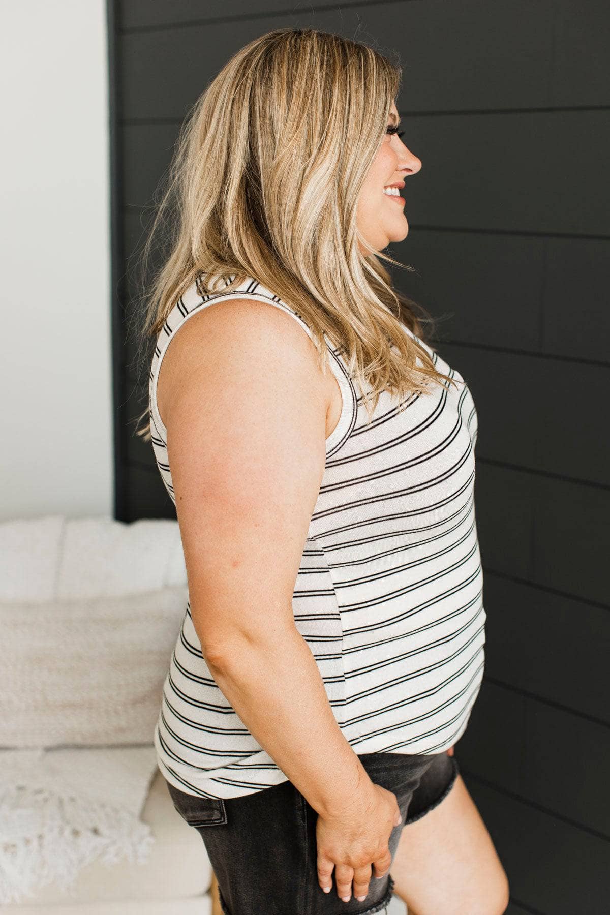 Express Myself Striped Tank Top- Off-White & Black - Image 6