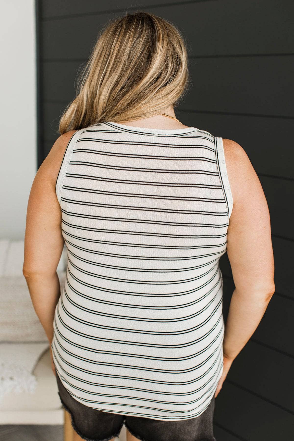 Express Myself Striped Tank Top- Off-White & Black - Image 8