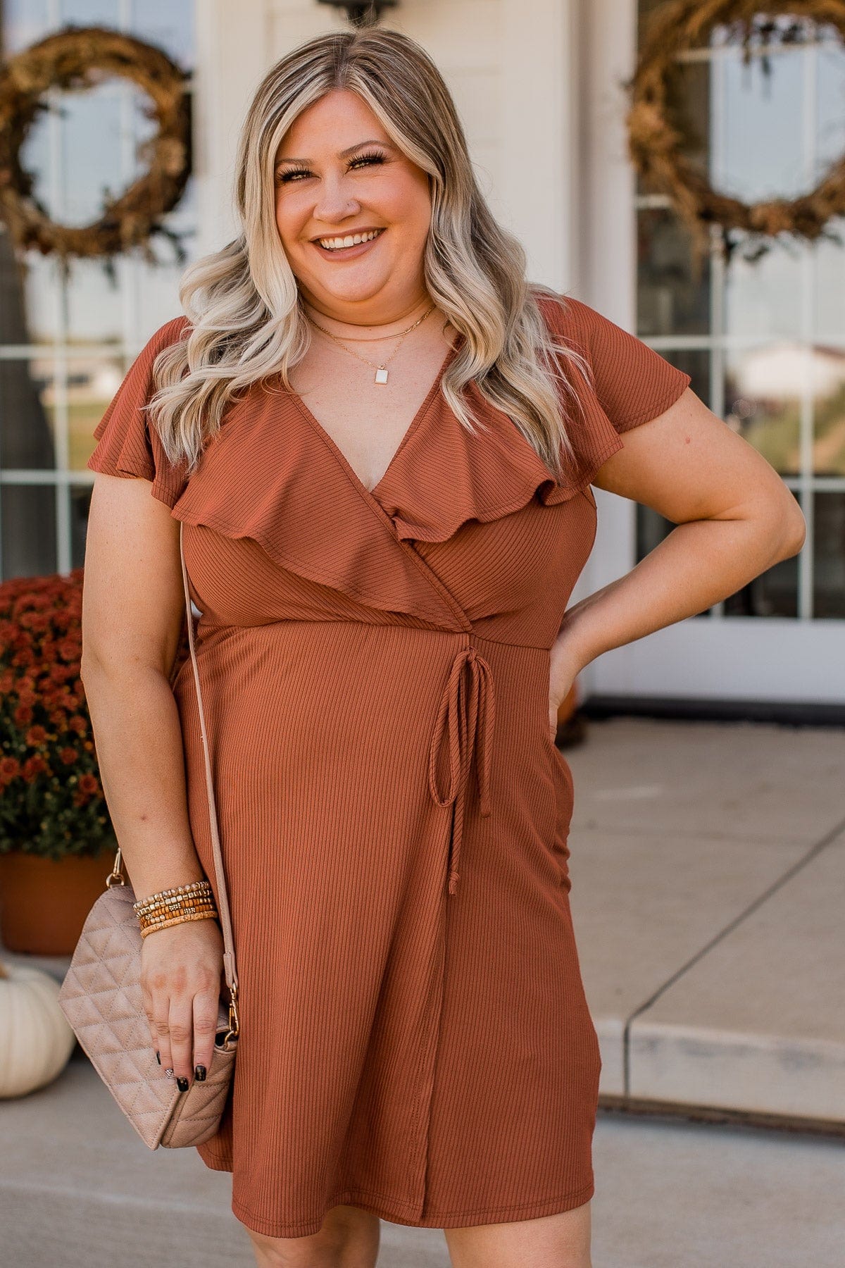 Express Thanks Ruffle Dress- Dark Rust - Image 2