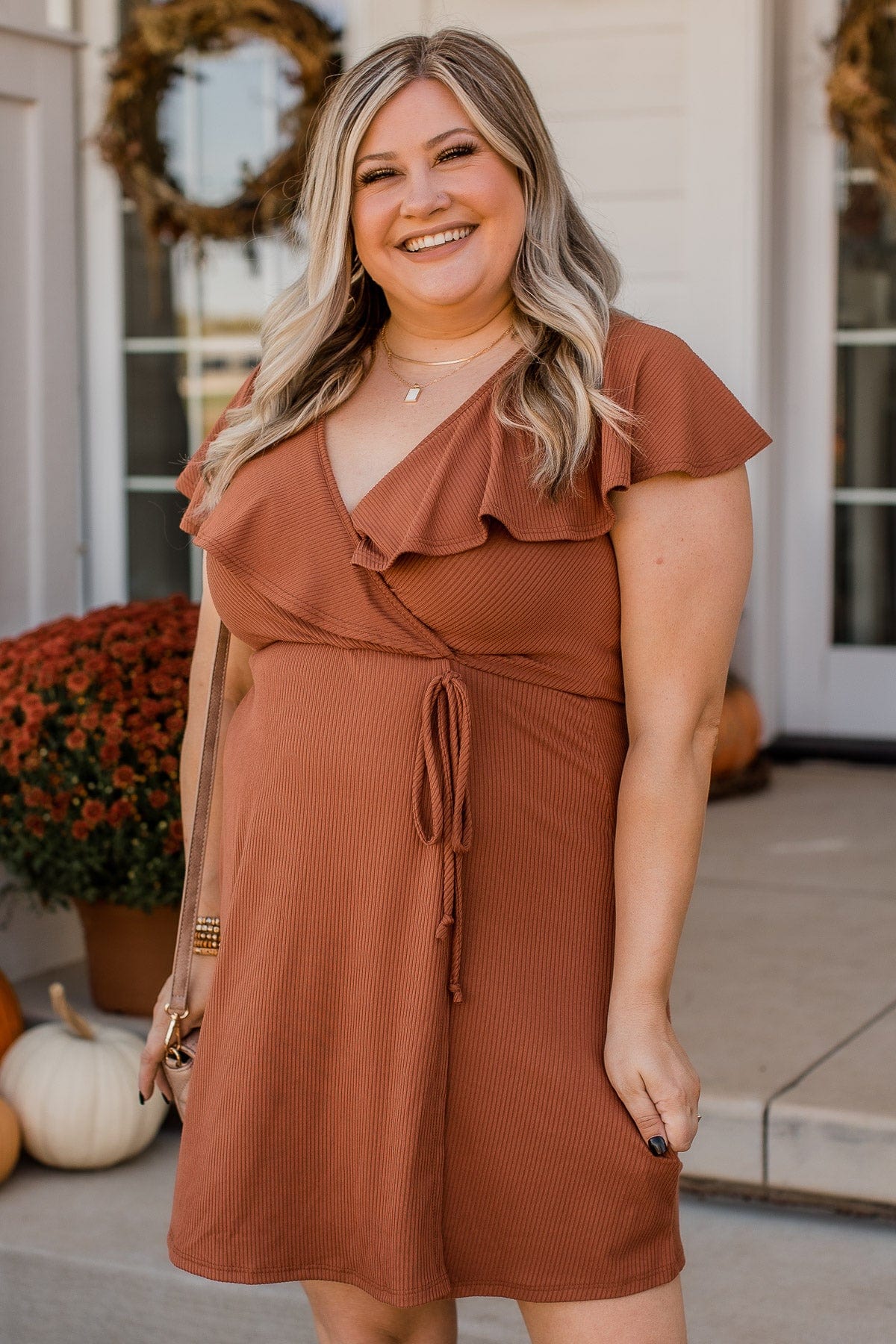Express Thanks Ruffle Dress- Dark Rust - Image 4